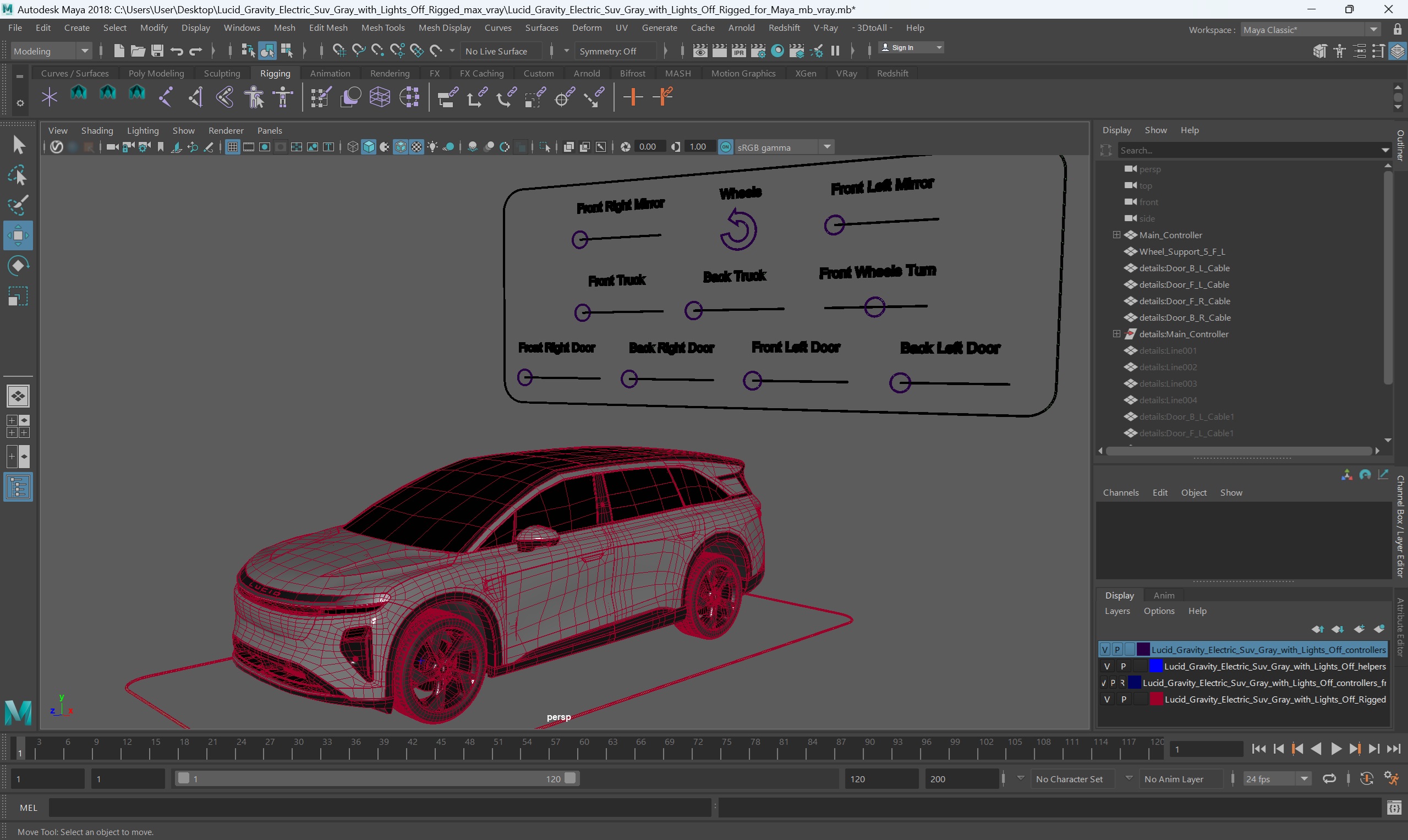 3D Lucid Gravity Electric Suv Gray with Lights Off Rigged for Maya model