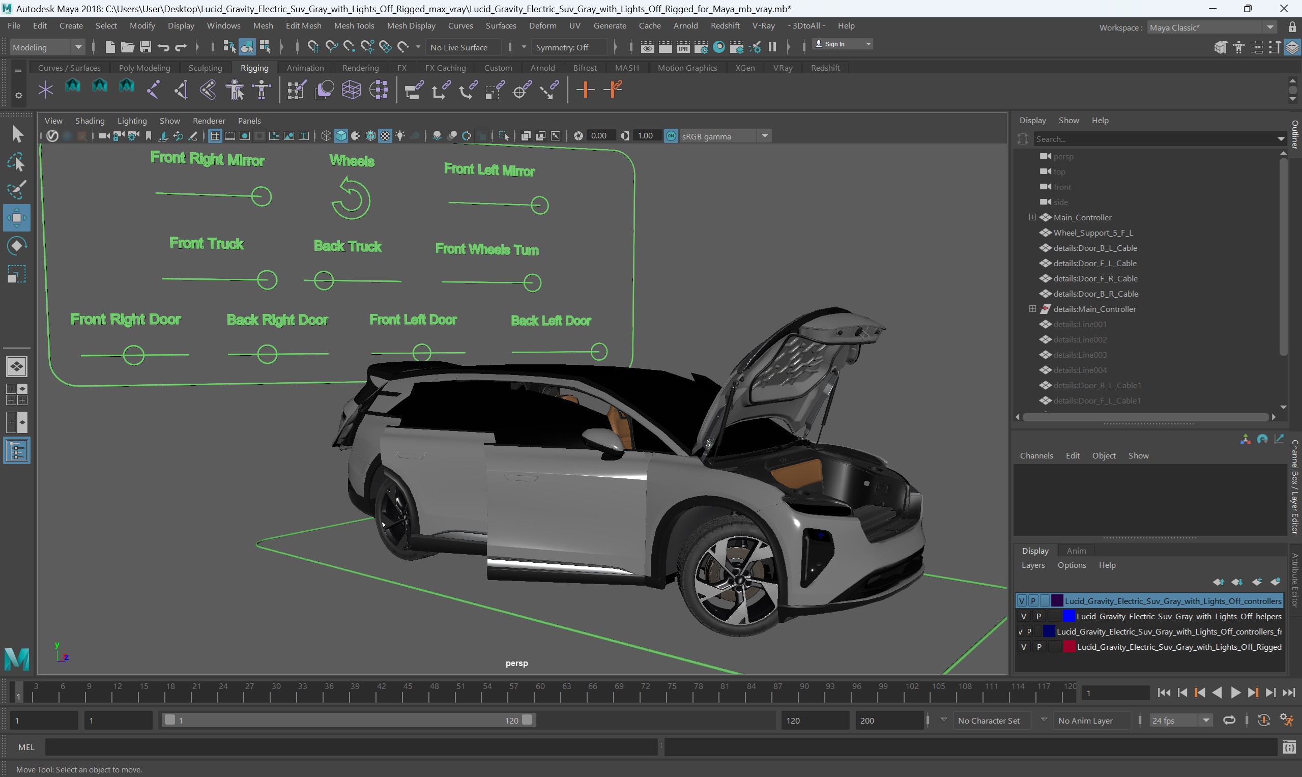 3D Lucid Gravity Electric Suv Gray with Lights Off Rigged for Maya model