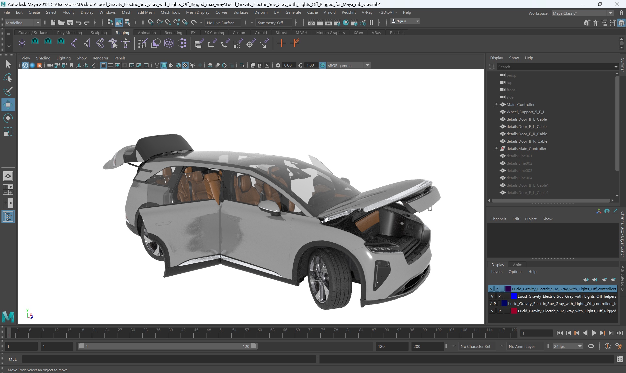 3D Lucid Gravity Electric Suv Gray with Lights Off Rigged for Maya model