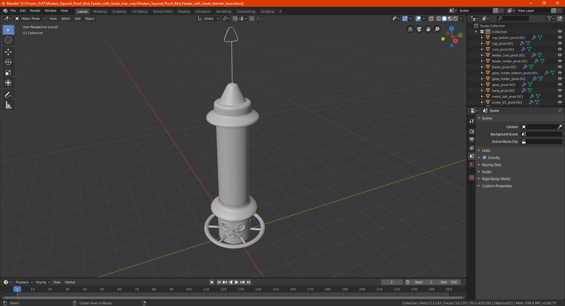 Modern Squirrel Proof Bird Feeder with Seeds 3D model