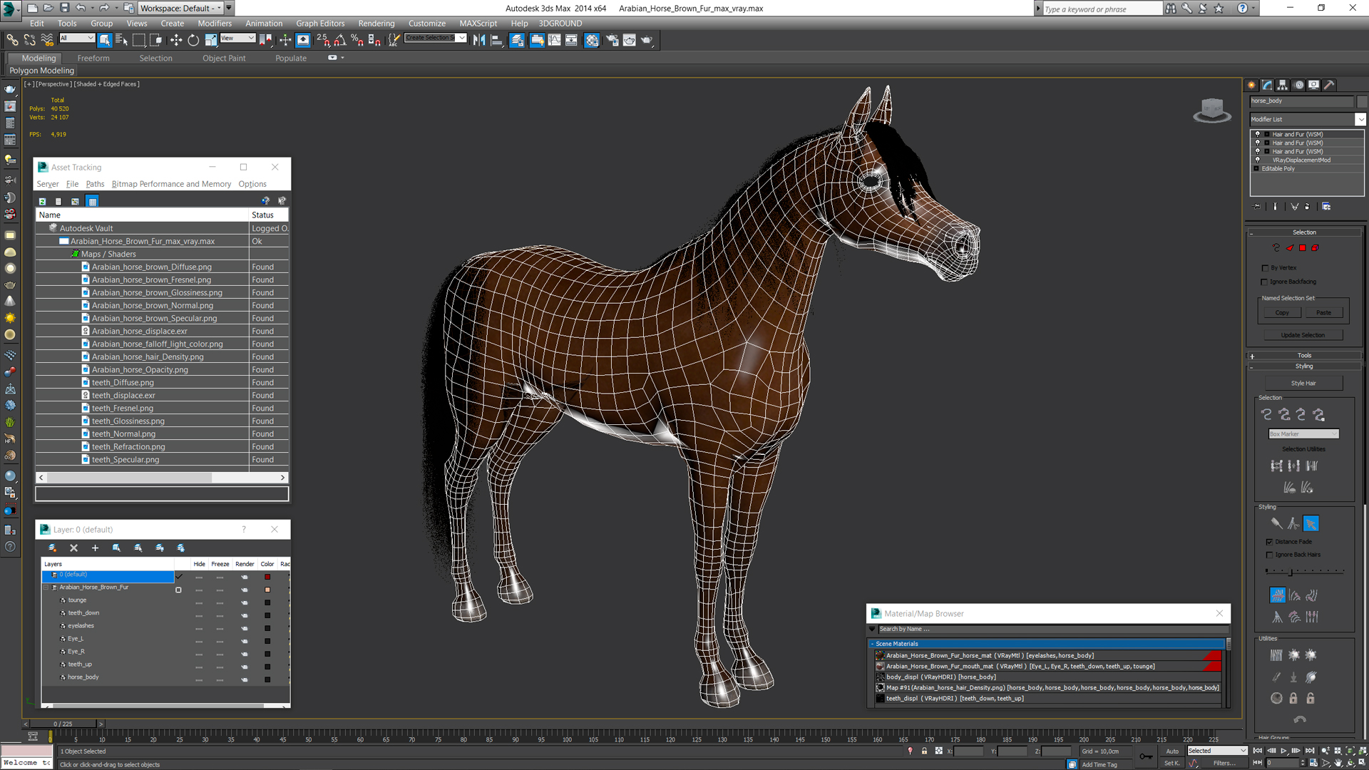 3D Arabian Horse Brown Fur model