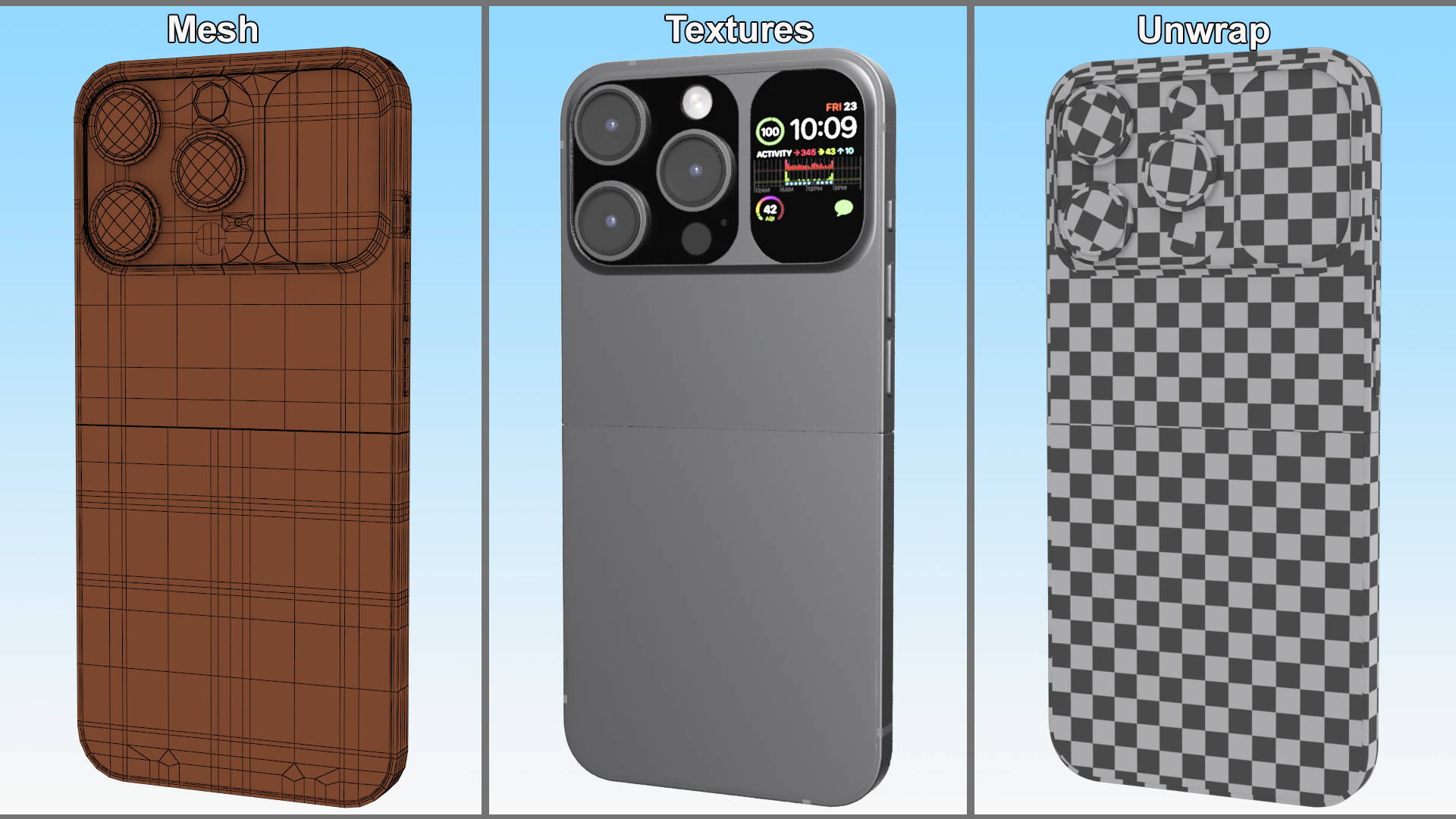 3D Flip Phone Space Gray Rigged model
