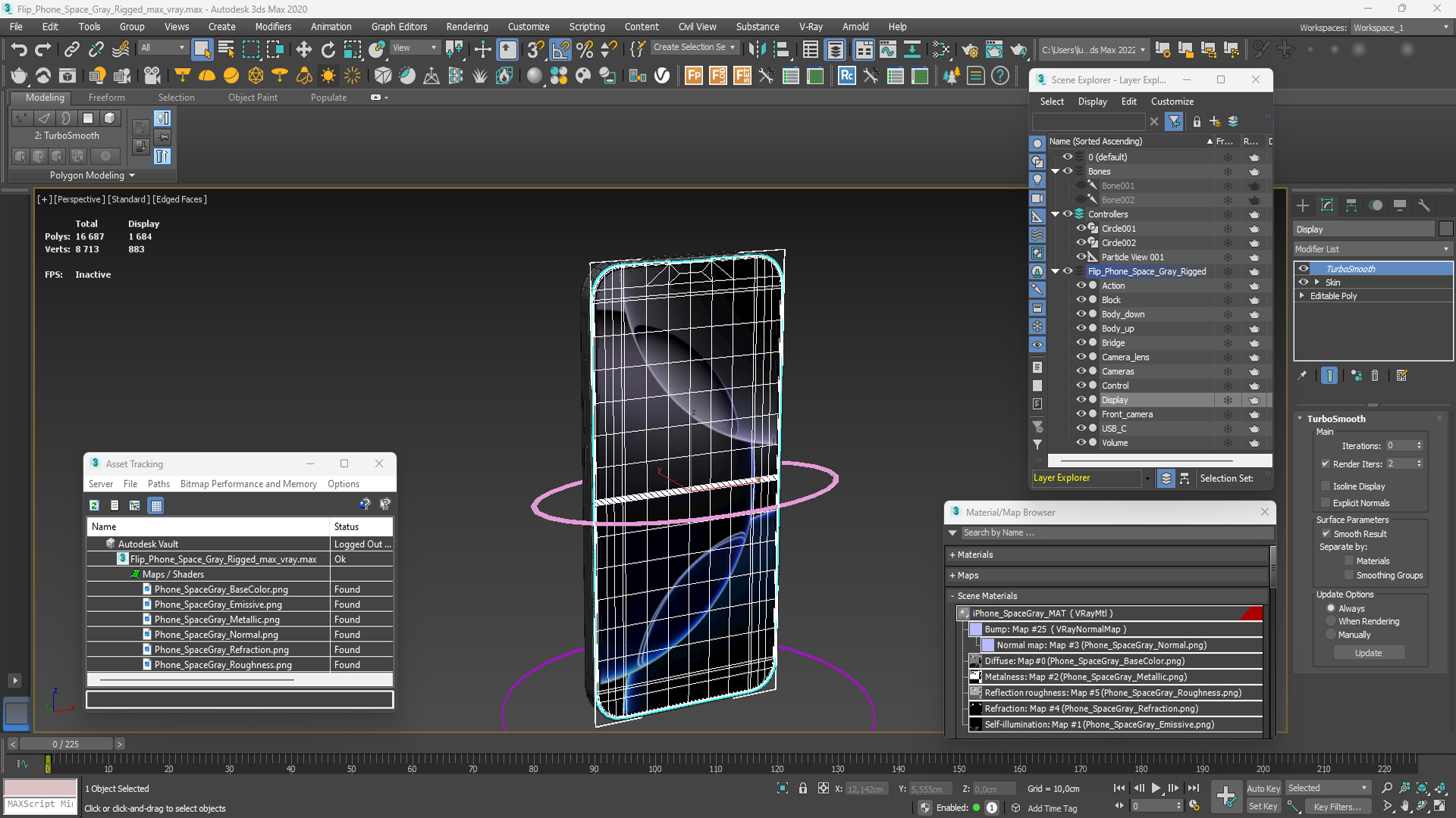 3D Flip Phone Space Gray Rigged model