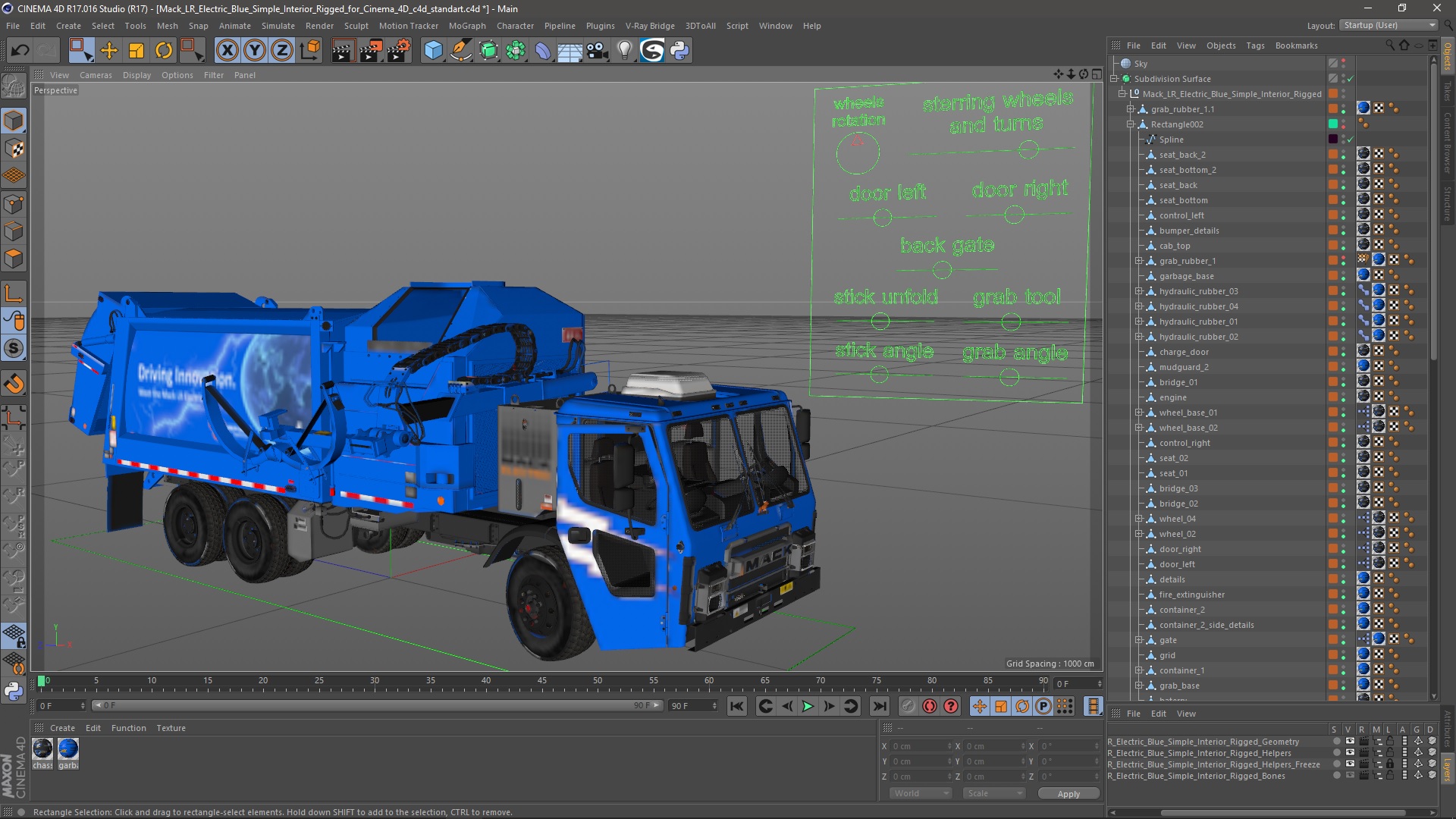3D Mack LR Electric Blue Simple Interior Rigged for Cinema 4D model