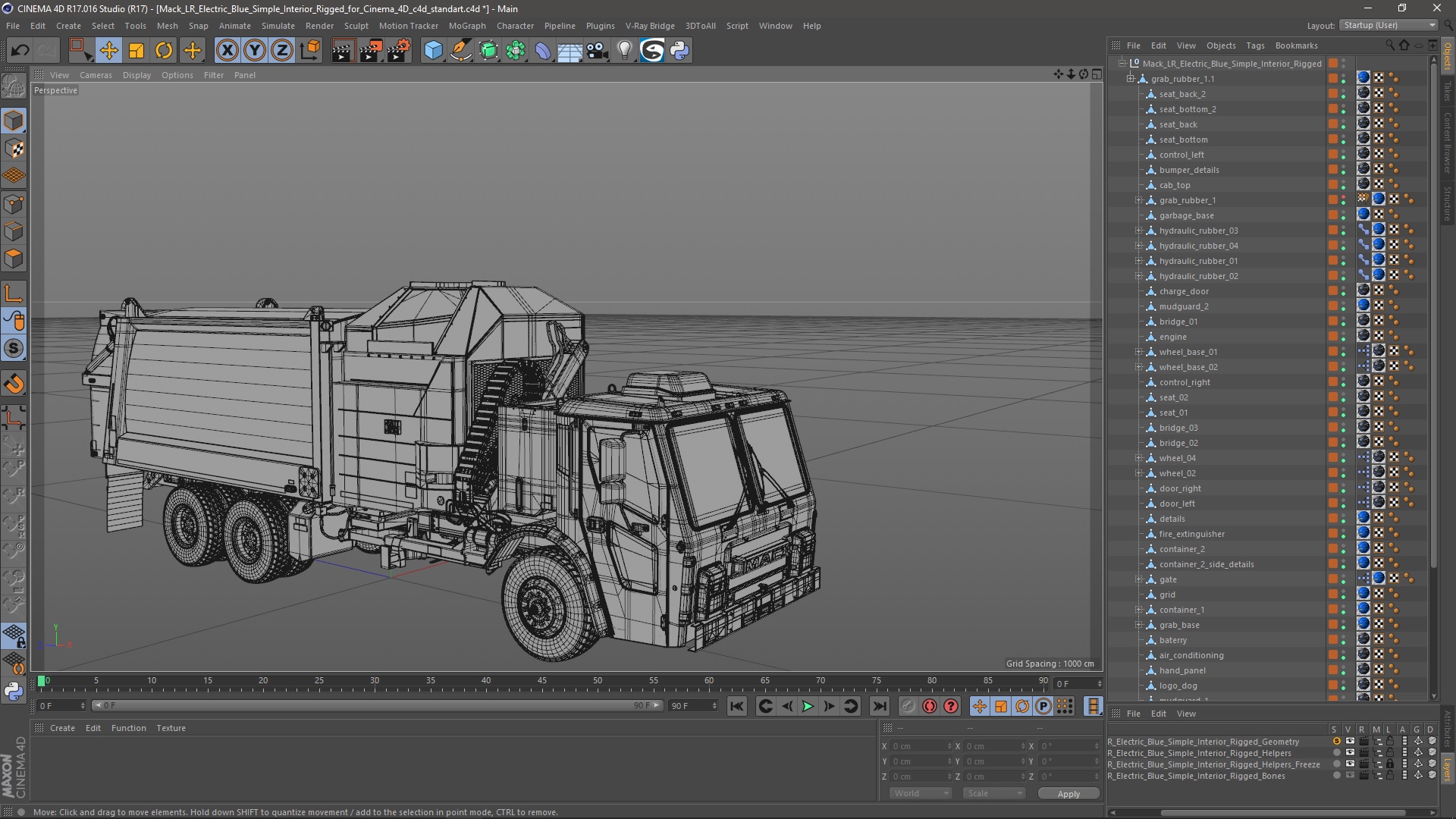 3D Mack LR Electric Blue Simple Interior Rigged for Cinema 4D model