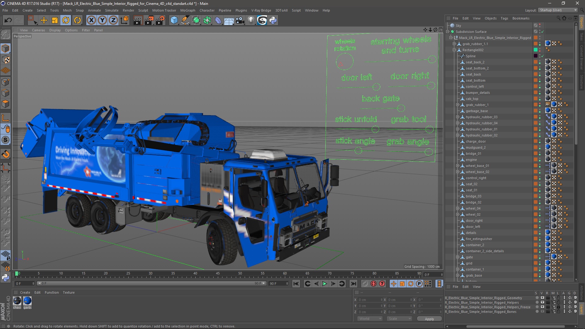 3D Mack LR Electric Blue Simple Interior Rigged for Cinema 4D model