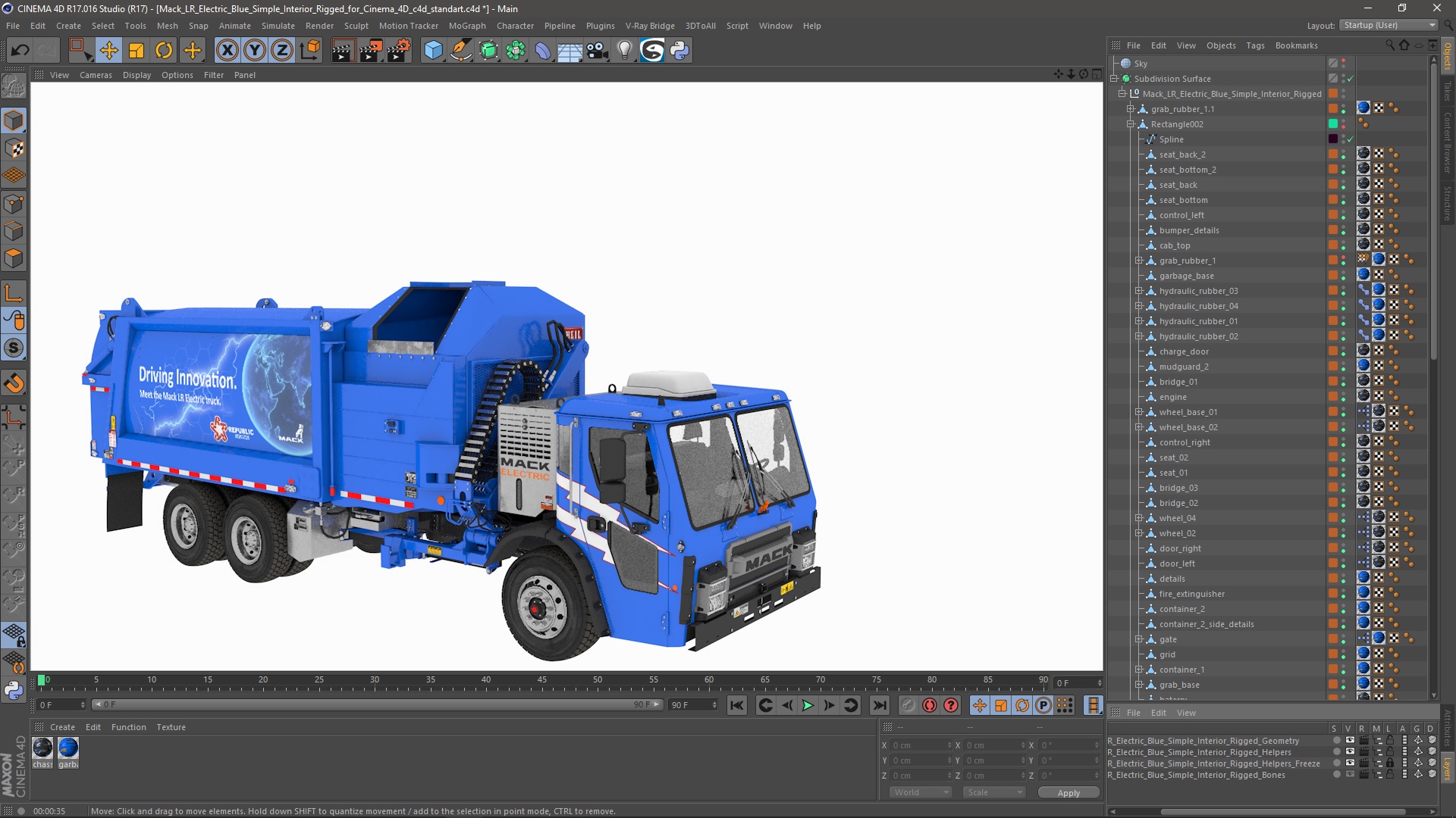 3D Mack LR Electric Blue Simple Interior Rigged for Cinema 4D model
