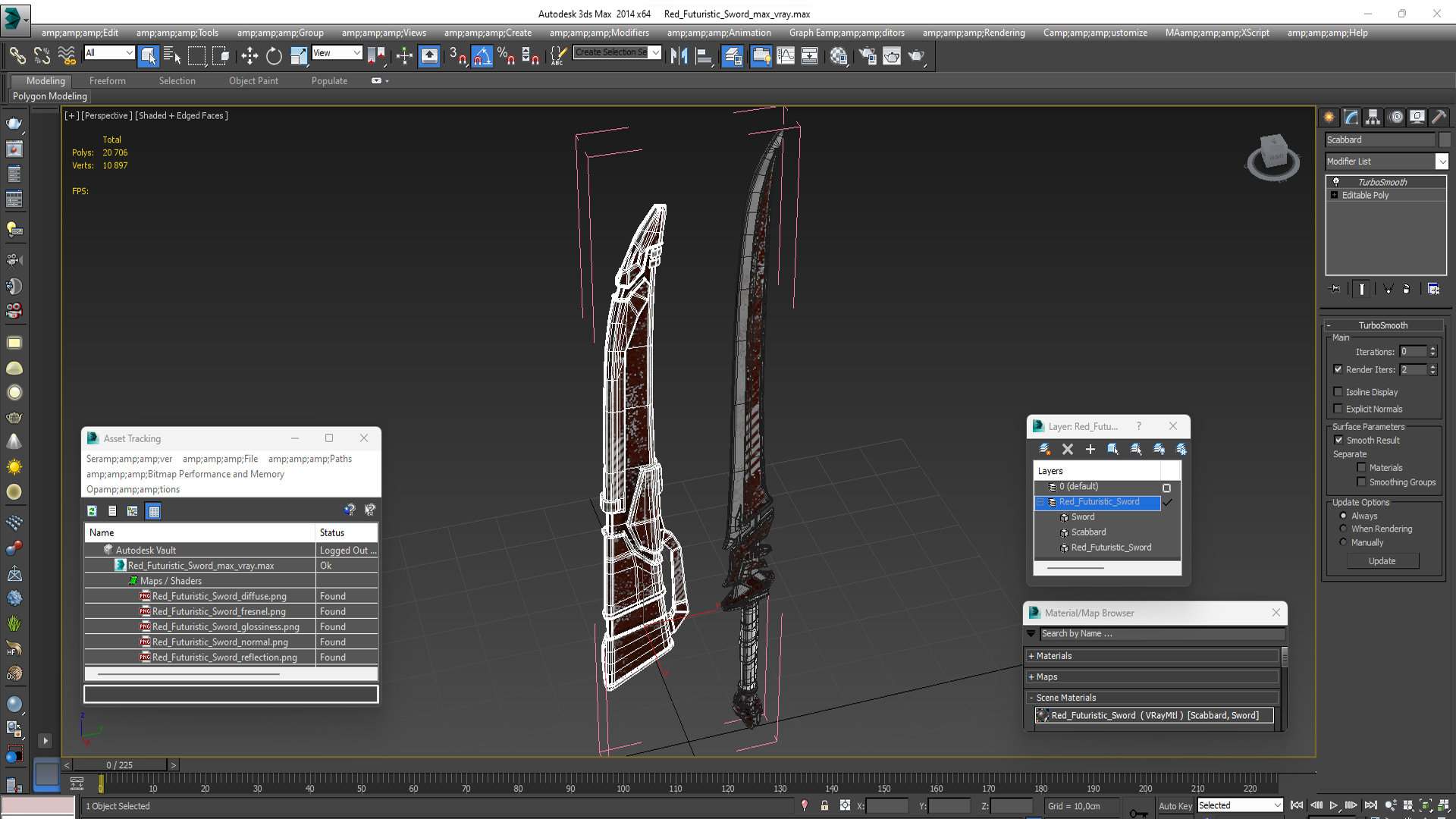 3D model Red Futuristic Sword