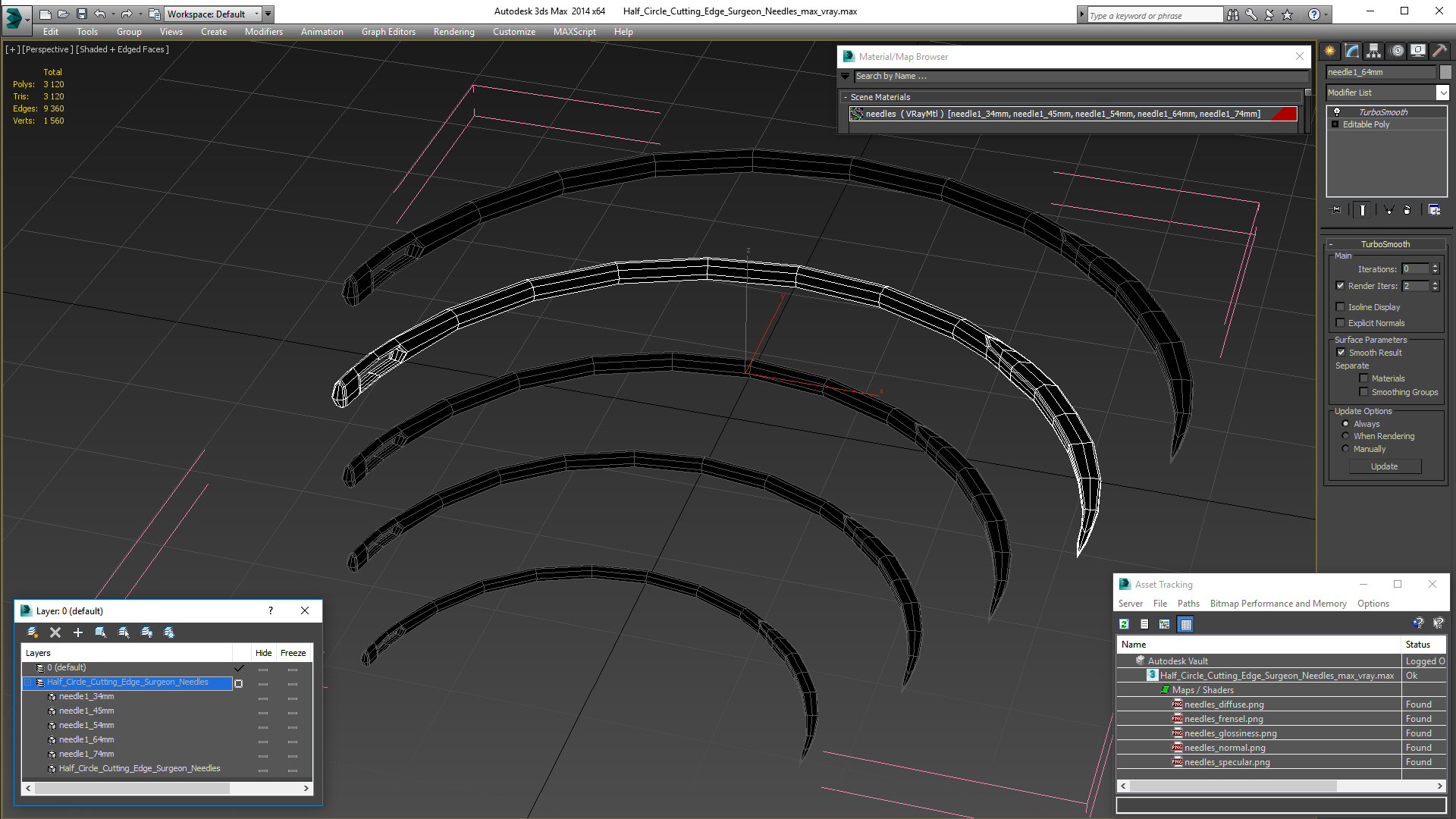 3D model Half Circle Cutting Edge Surgeon Needles