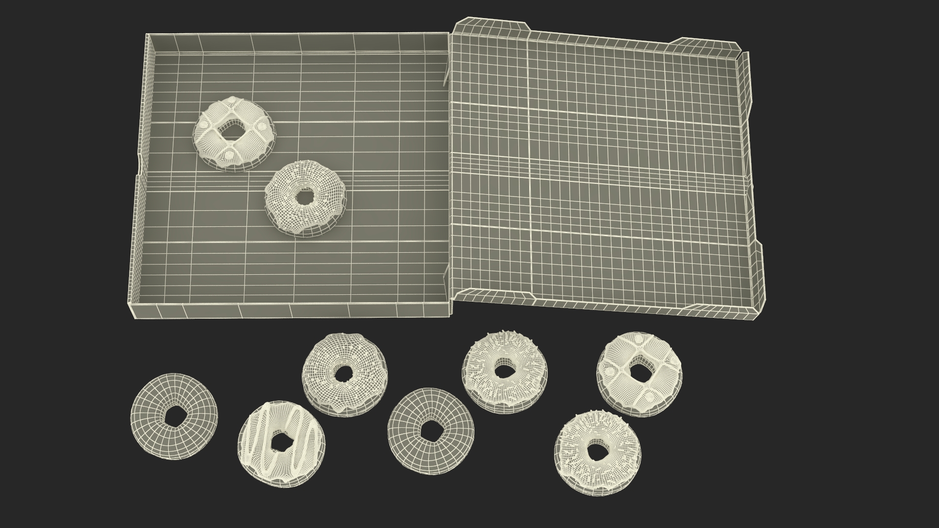 3D model Assorted Donuts in Box with Brand Logo Mockup