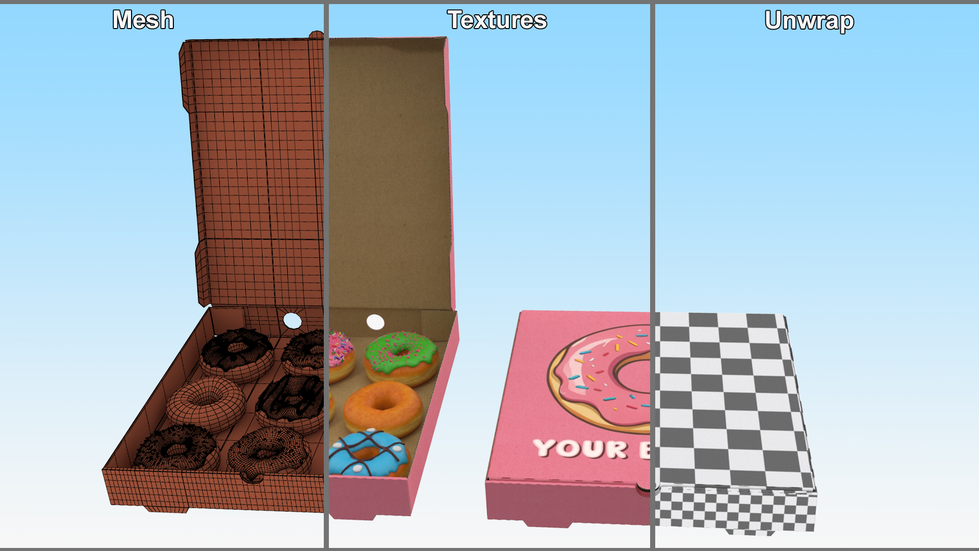 3D model Assorted Donuts in Box with Brand Logo Mockup
