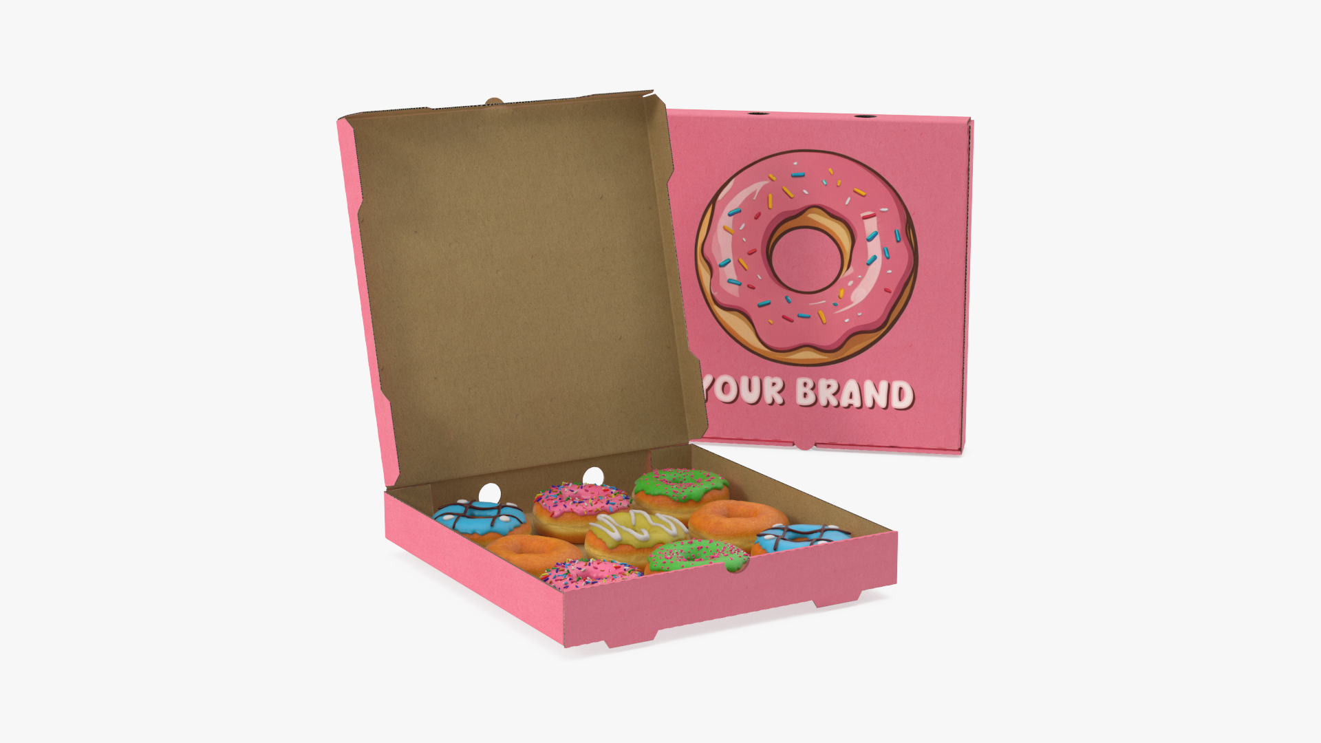 3D model Assorted Donuts in Box with Brand Logo Mockup