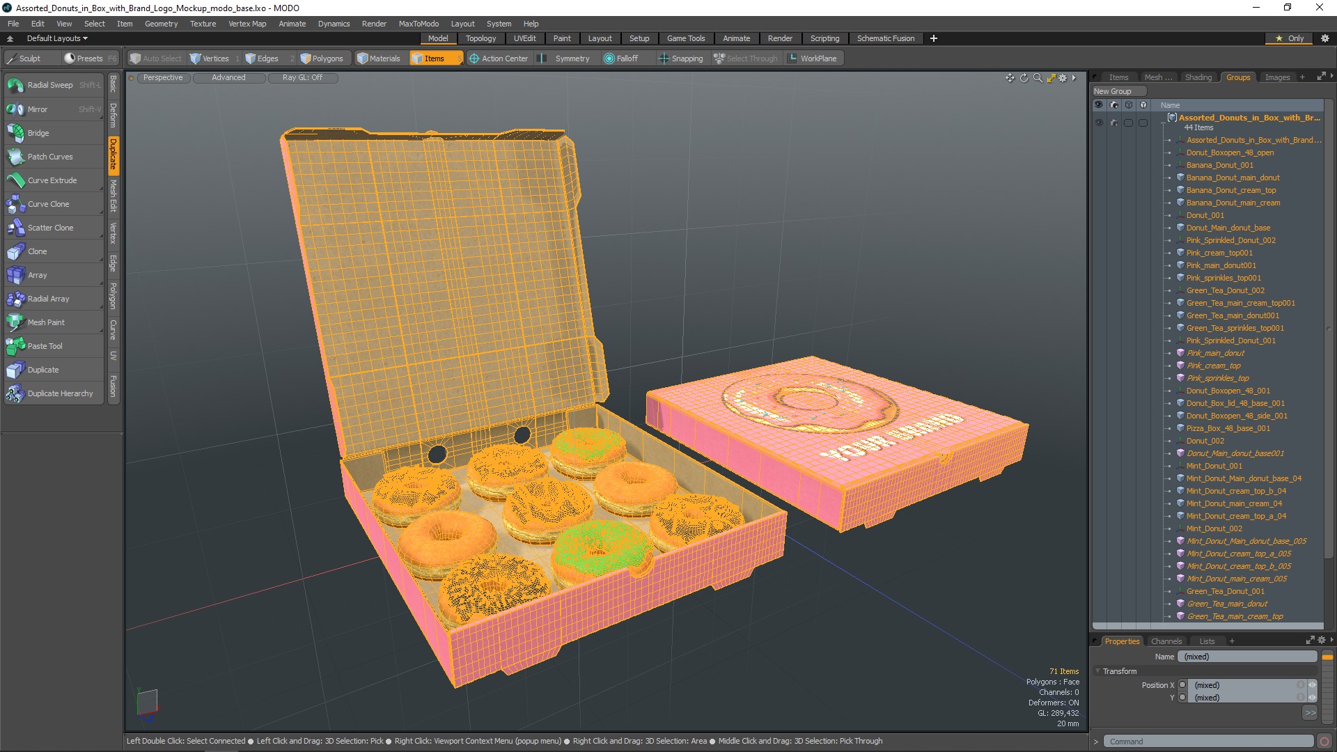 3D model Assorted Donuts in Box with Brand Logo Mockup