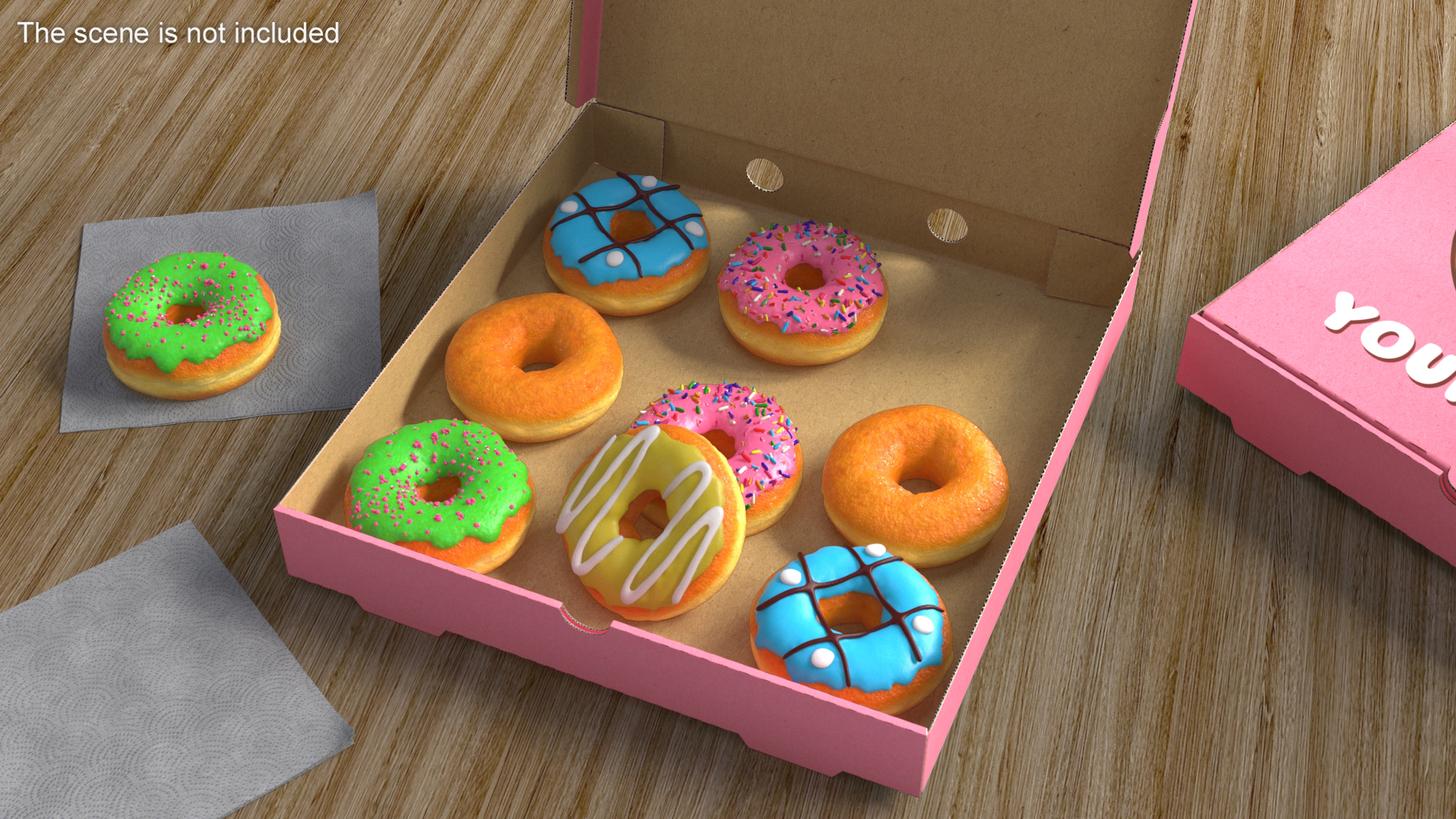 3D model Assorted Donuts in Box with Brand Logo Mockup
