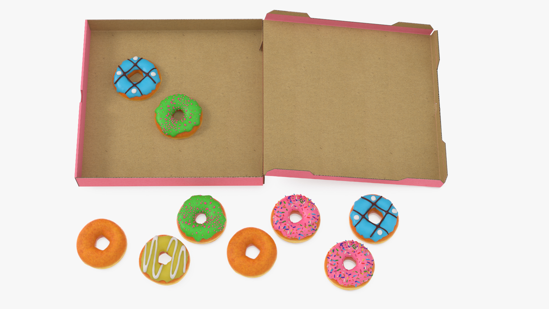 3D model Assorted Donuts in Box with Brand Logo Mockup