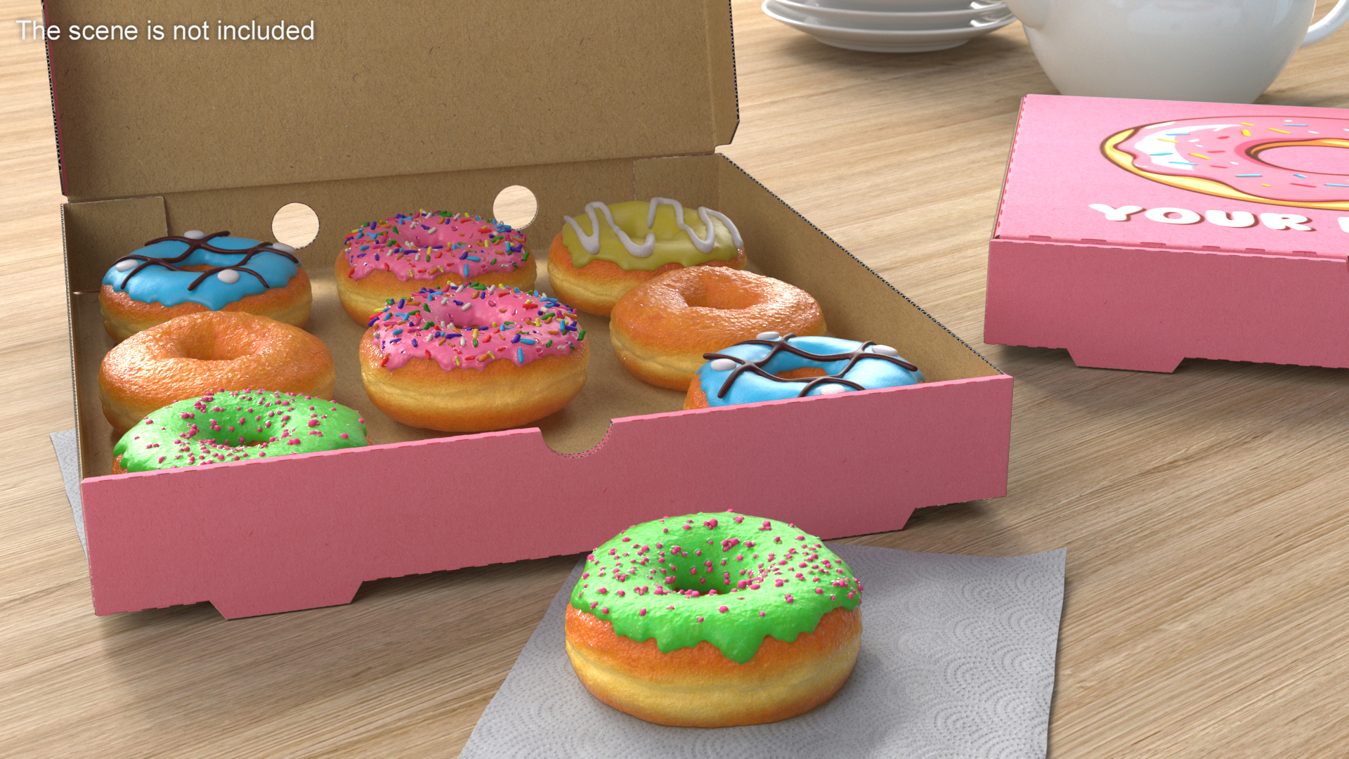 3D model Assorted Donuts in Box with Brand Logo Mockup