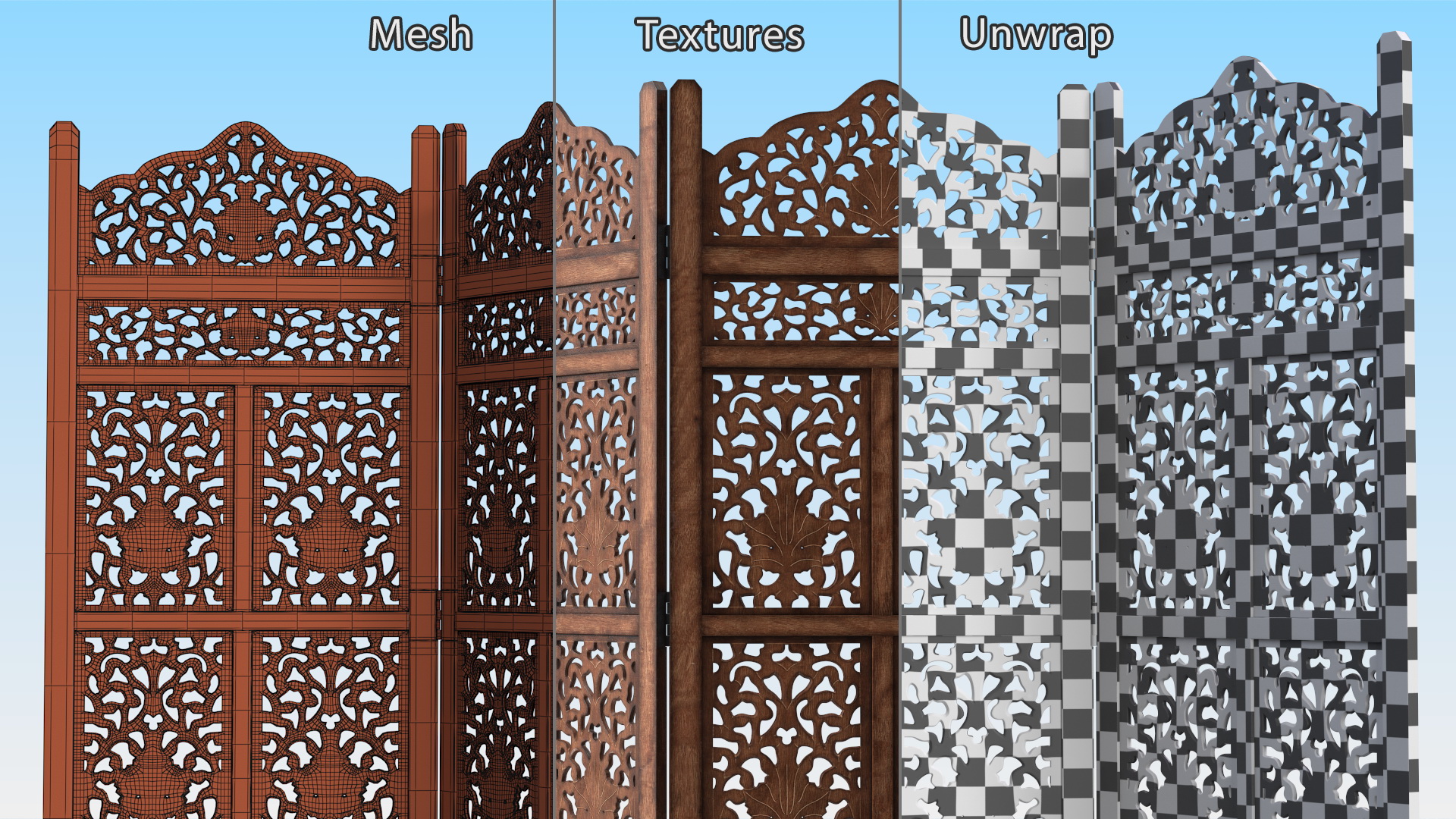 3D model Freestanding Folding Room Screen Divider