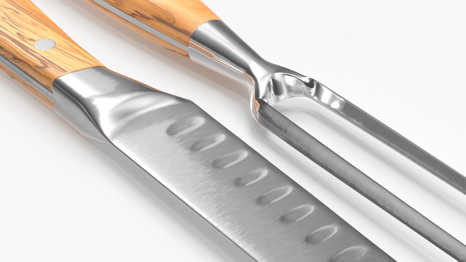 Carving Knife and Fork Set with Light-Colored Handle 3D
