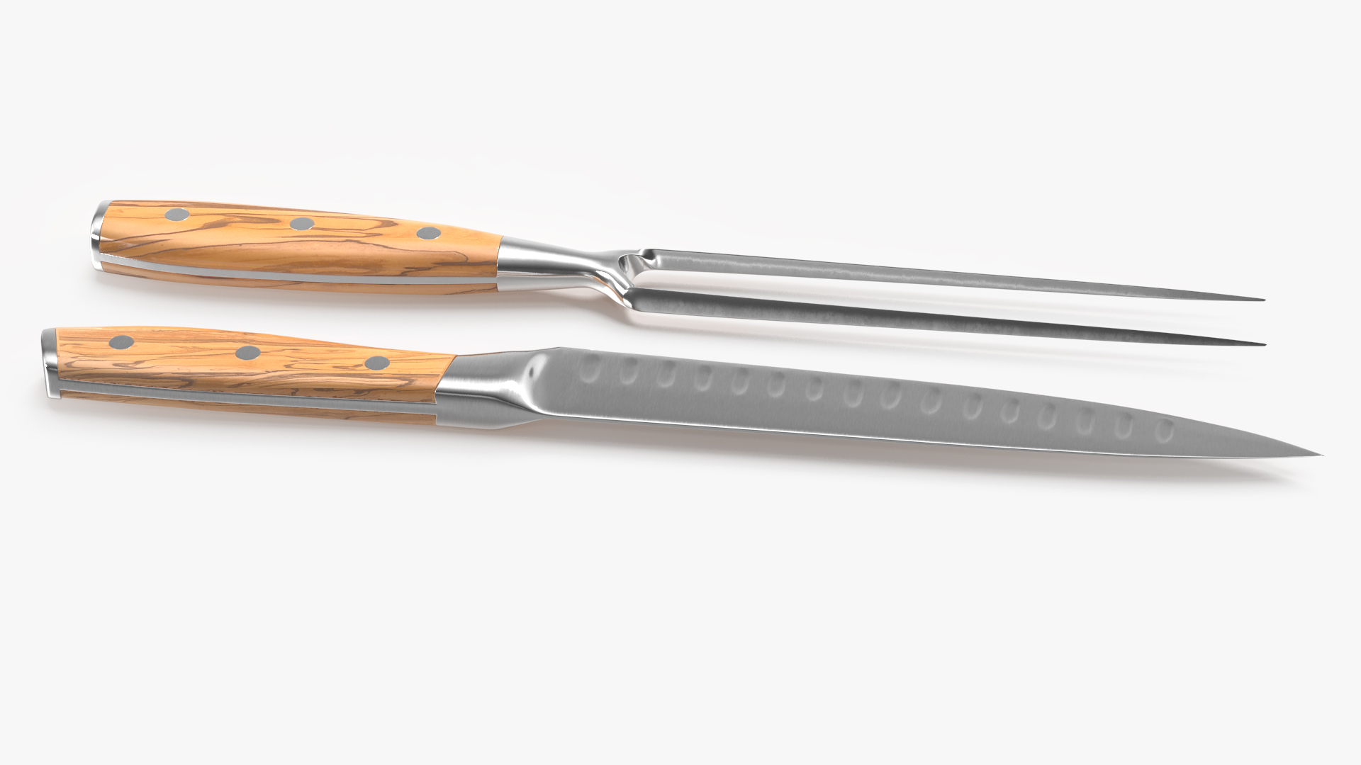 Carving Knife and Fork Set with Light-Colored Handle 3D