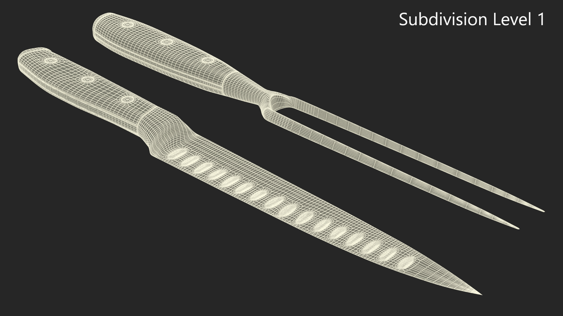 Carving Knife and Fork Set with Light-Colored Handle 3D