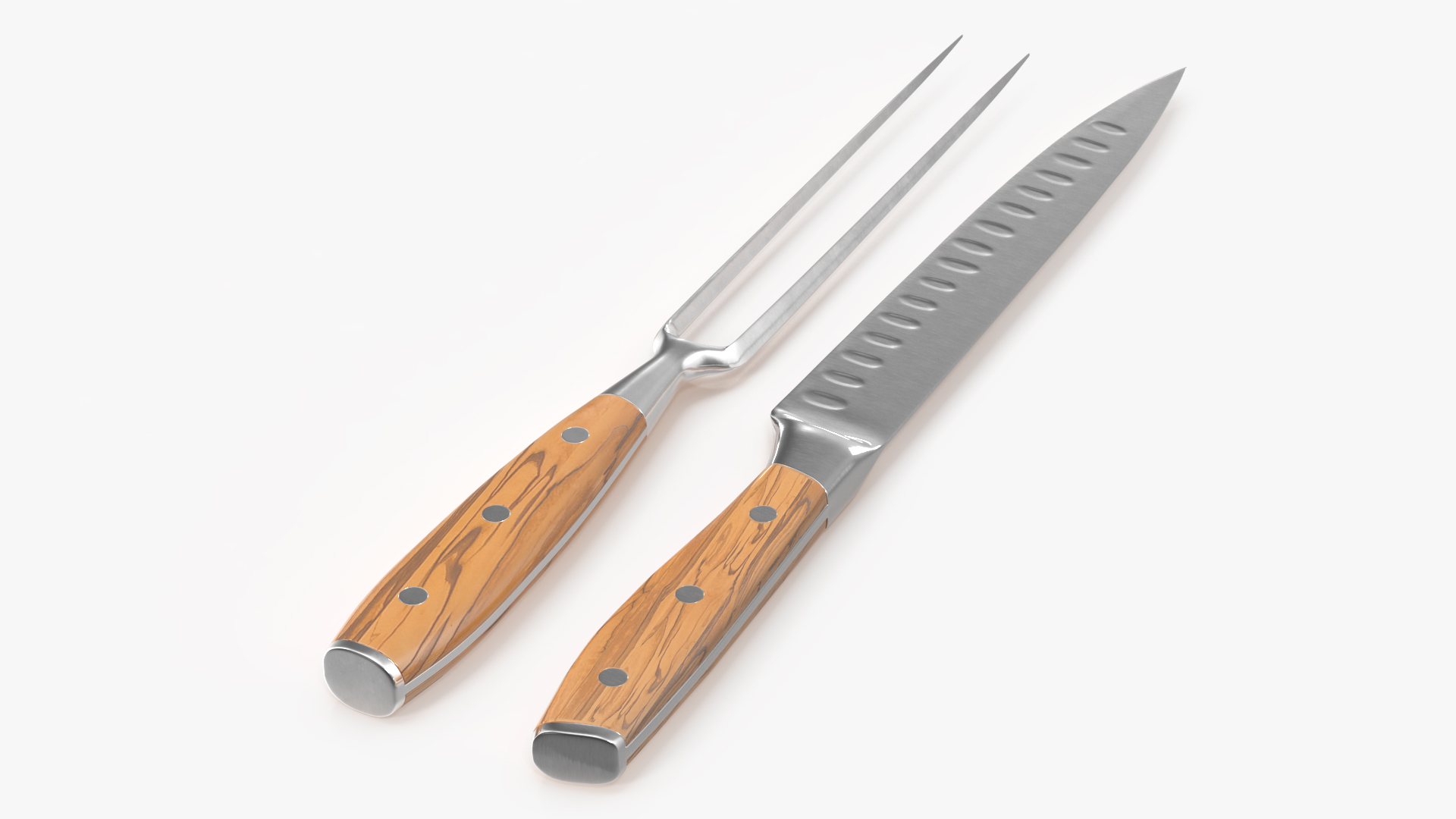 Carving Knife and Fork Set with Light-Colored Handle 3D