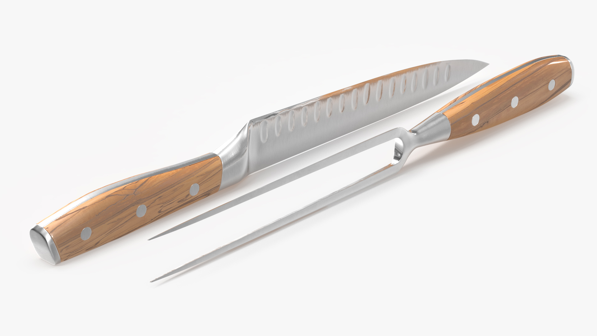 Carving Knife and Fork Set with Light-Colored Handle 3D