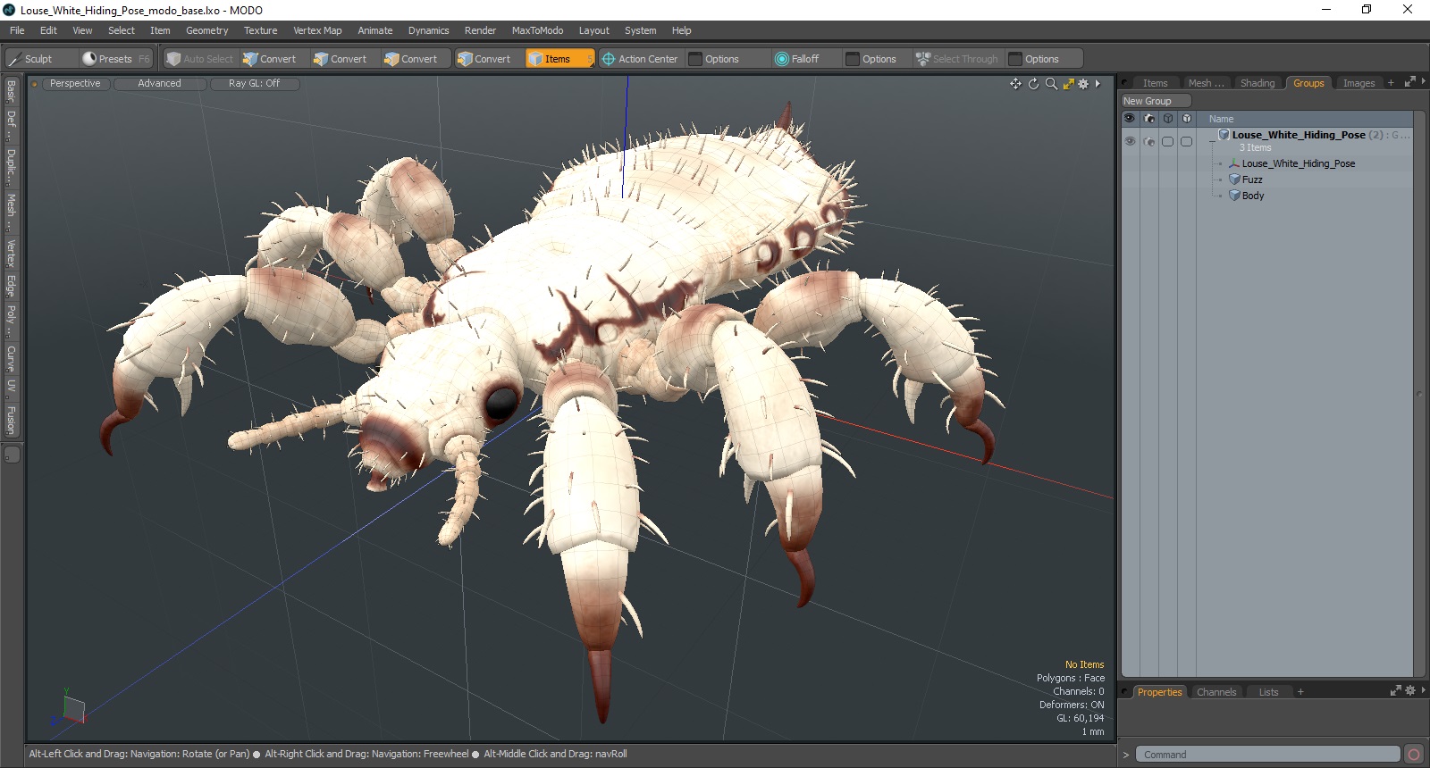 Louse White Hiding Pose SSS 3D