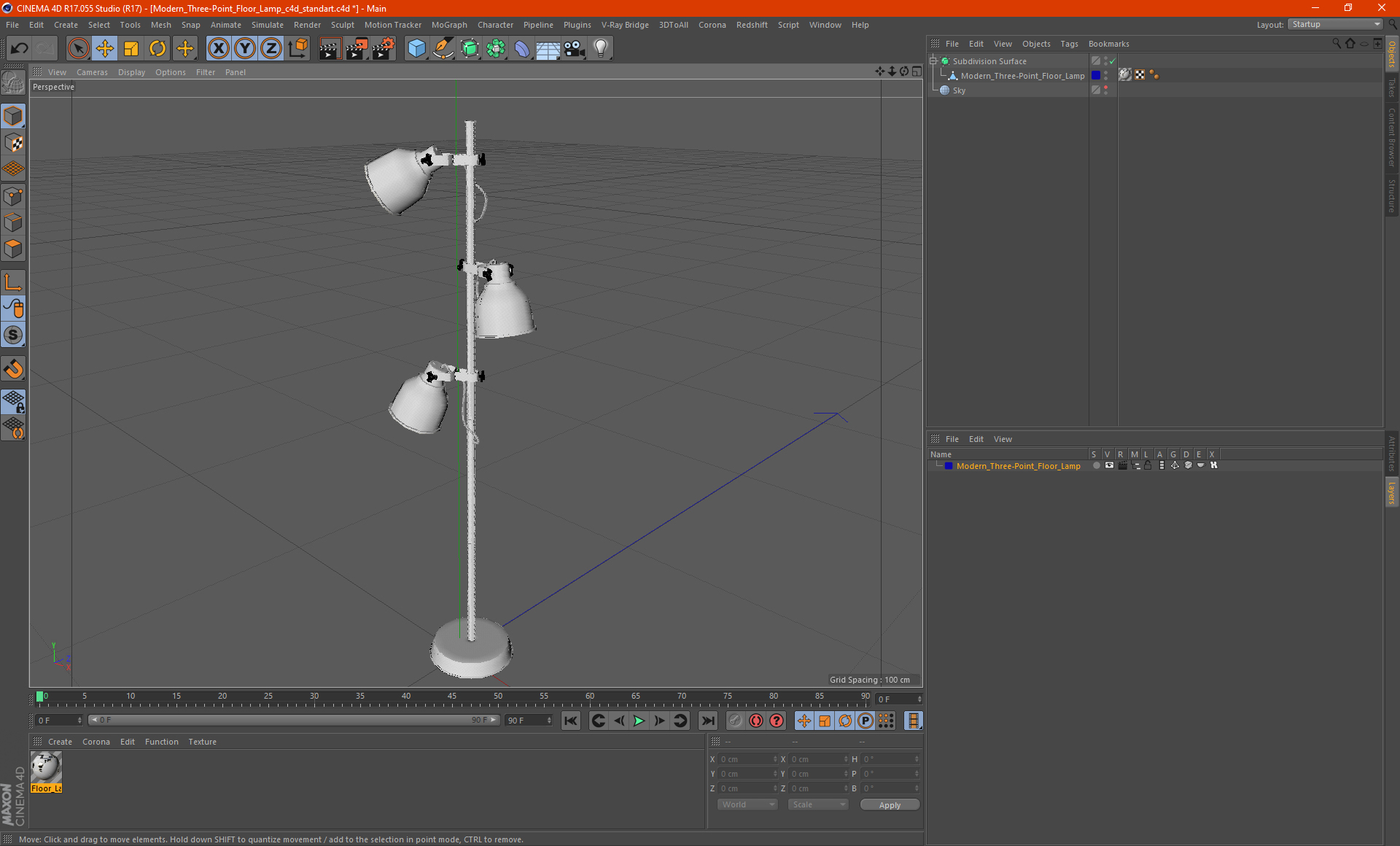 Modern Three-Point Floor Lamp 3D model