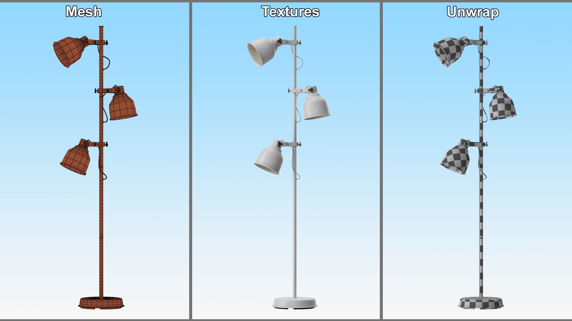 Modern Three-Point Floor Lamp 3D model