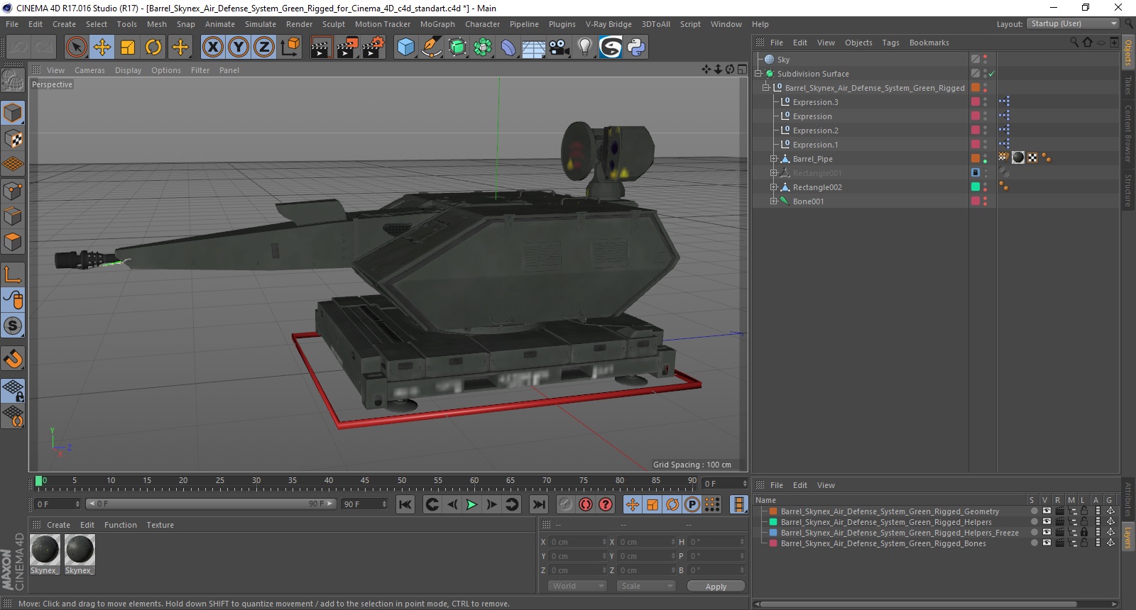 Barrel Skynex Air Defense System Green Rigged for Cinema 4D 3D model