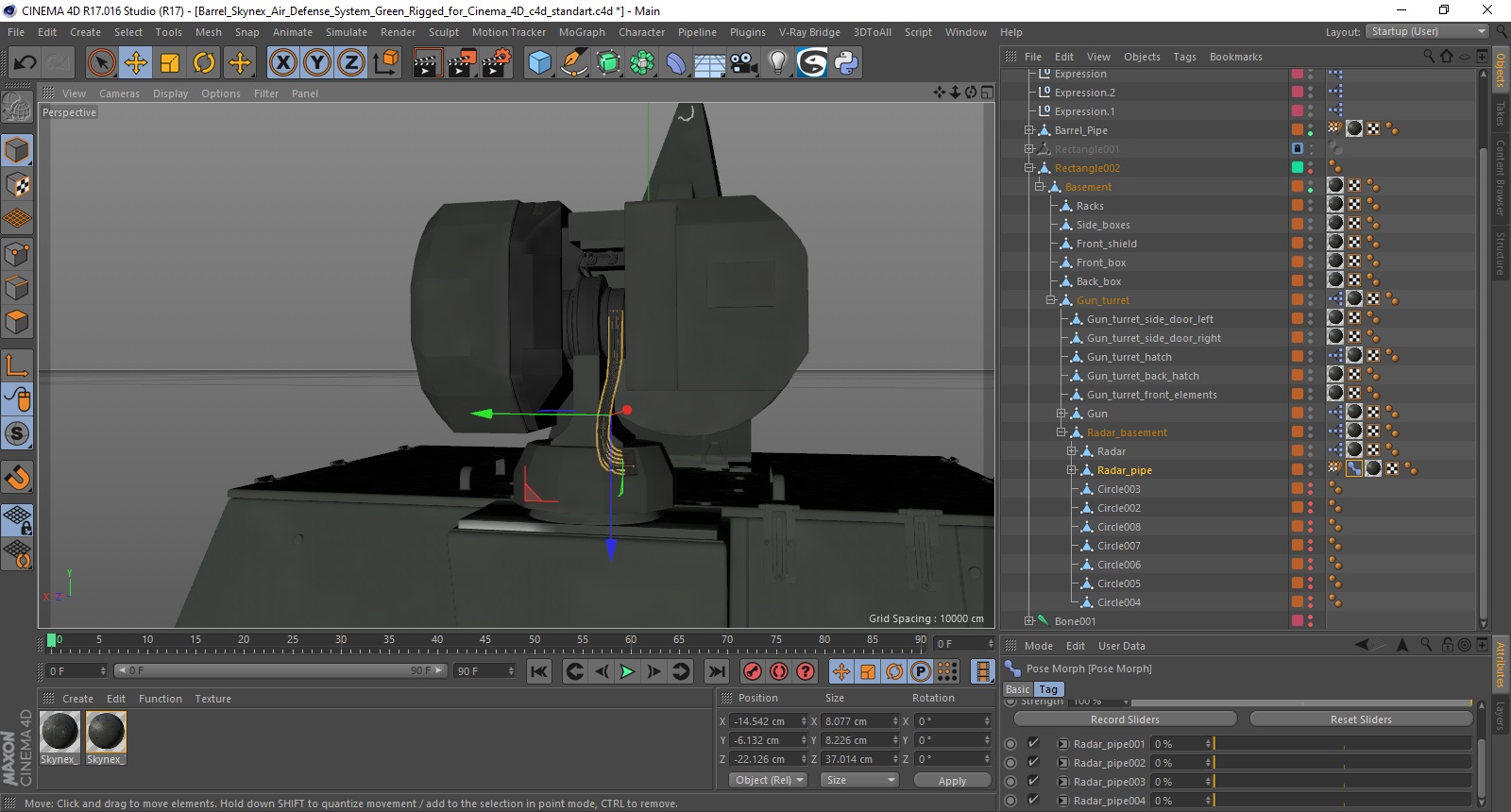Barrel Skynex Air Defense System Green Rigged for Cinema 4D 3D model