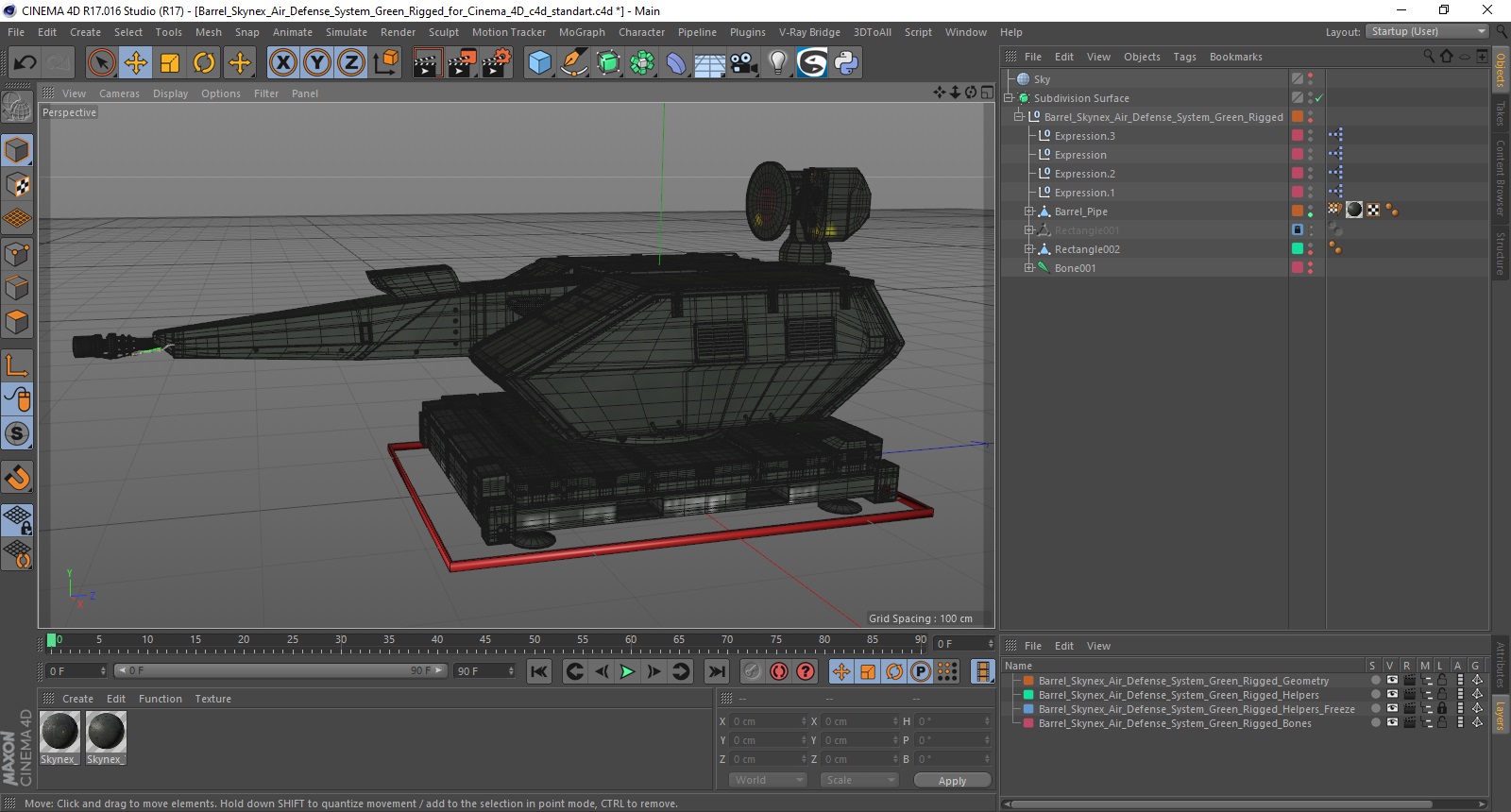 Barrel Skynex Air Defense System Green Rigged for Cinema 4D 3D model