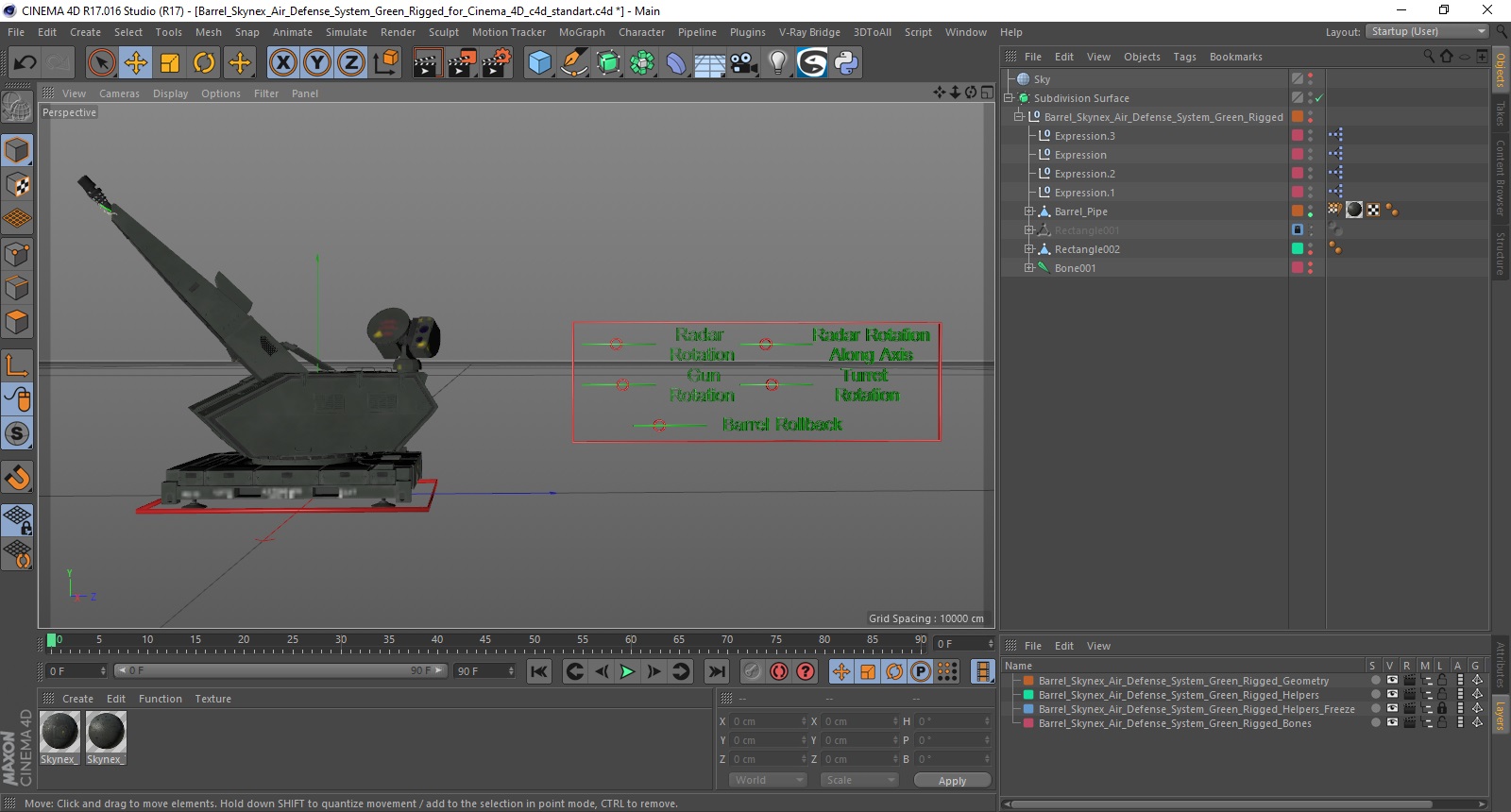 Barrel Skynex Air Defense System Green Rigged for Cinema 4D 3D model