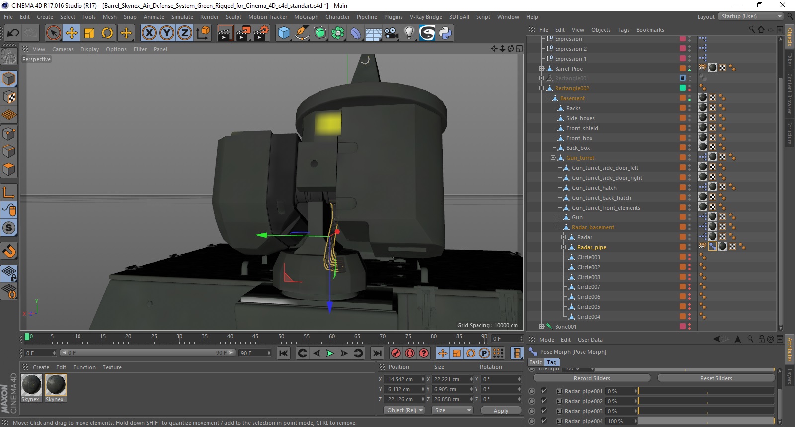 Barrel Skynex Air Defense System Green Rigged for Cinema 4D 3D model
