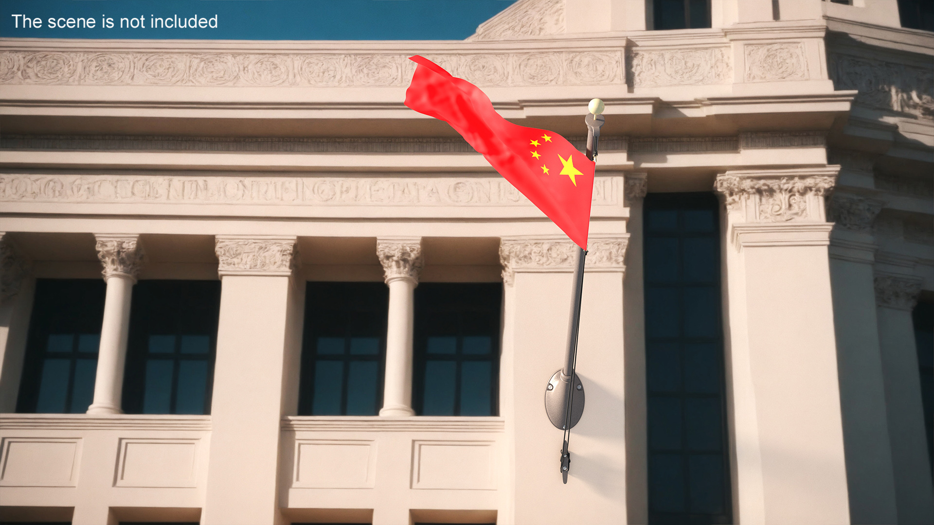 3D model Waving China Flag on Wall Pole