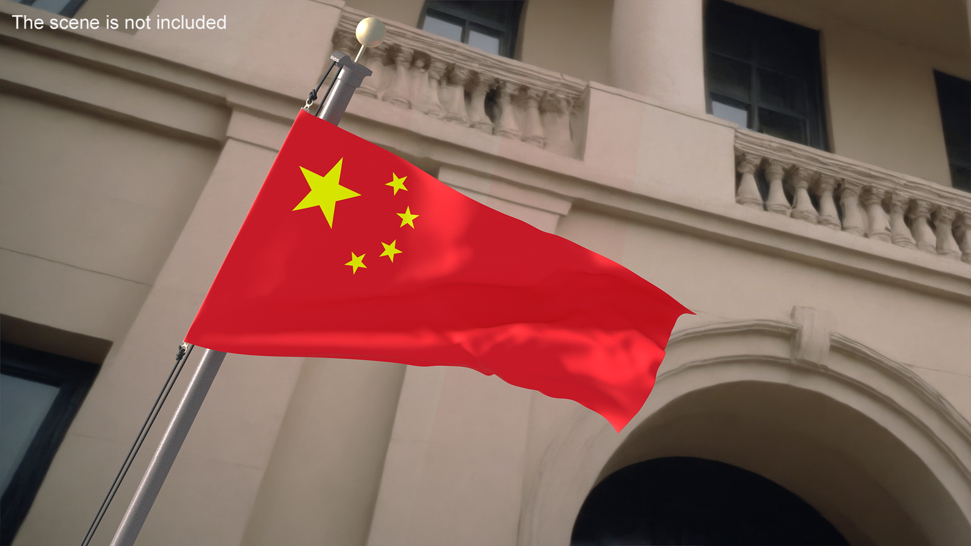 3D model Waving China Flag on Wall Pole