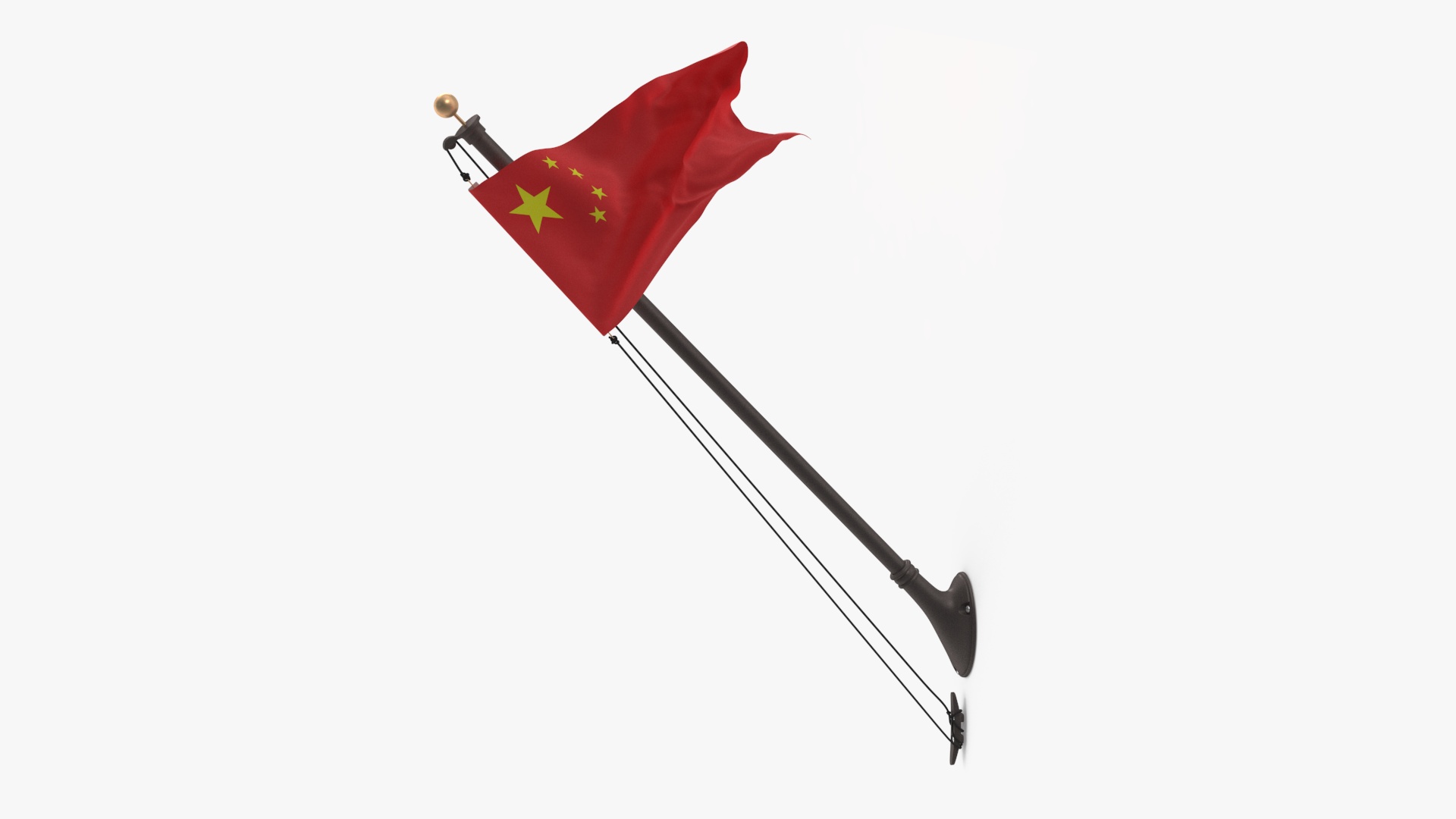 3D model Waving China Flag on Wall Pole