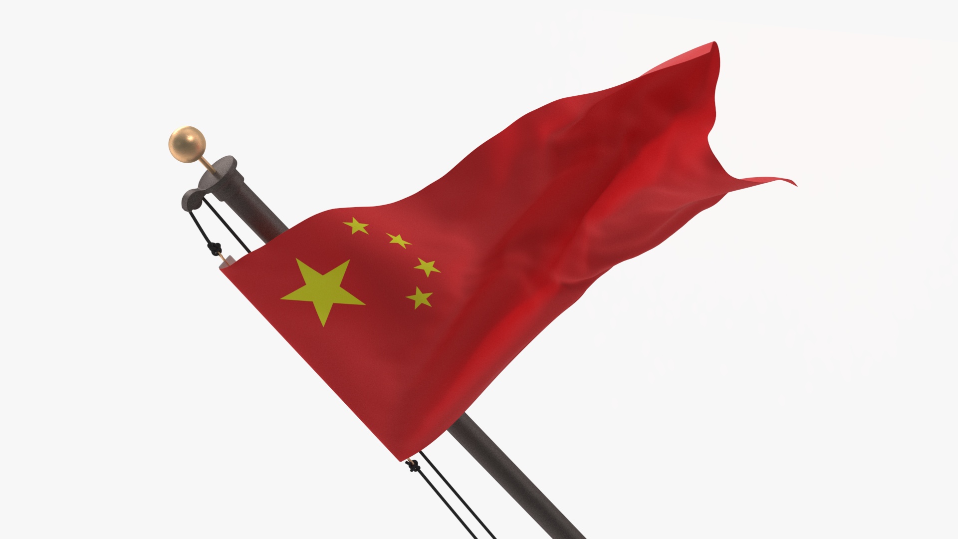 3D model Waving China Flag on Wall Pole