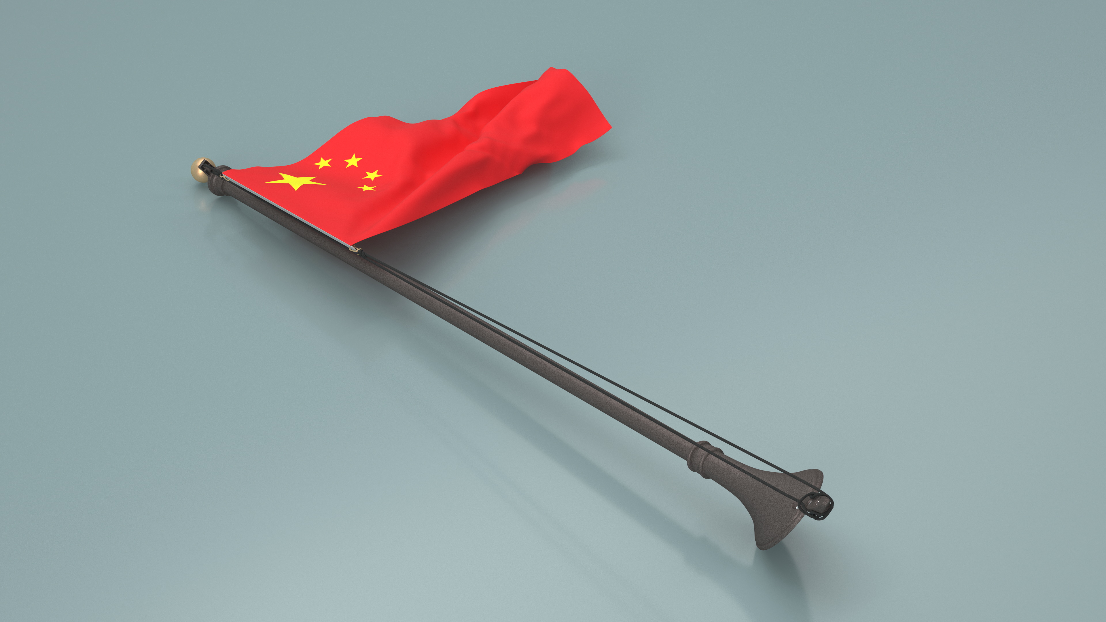 3D model Waving China Flag on Wall Pole