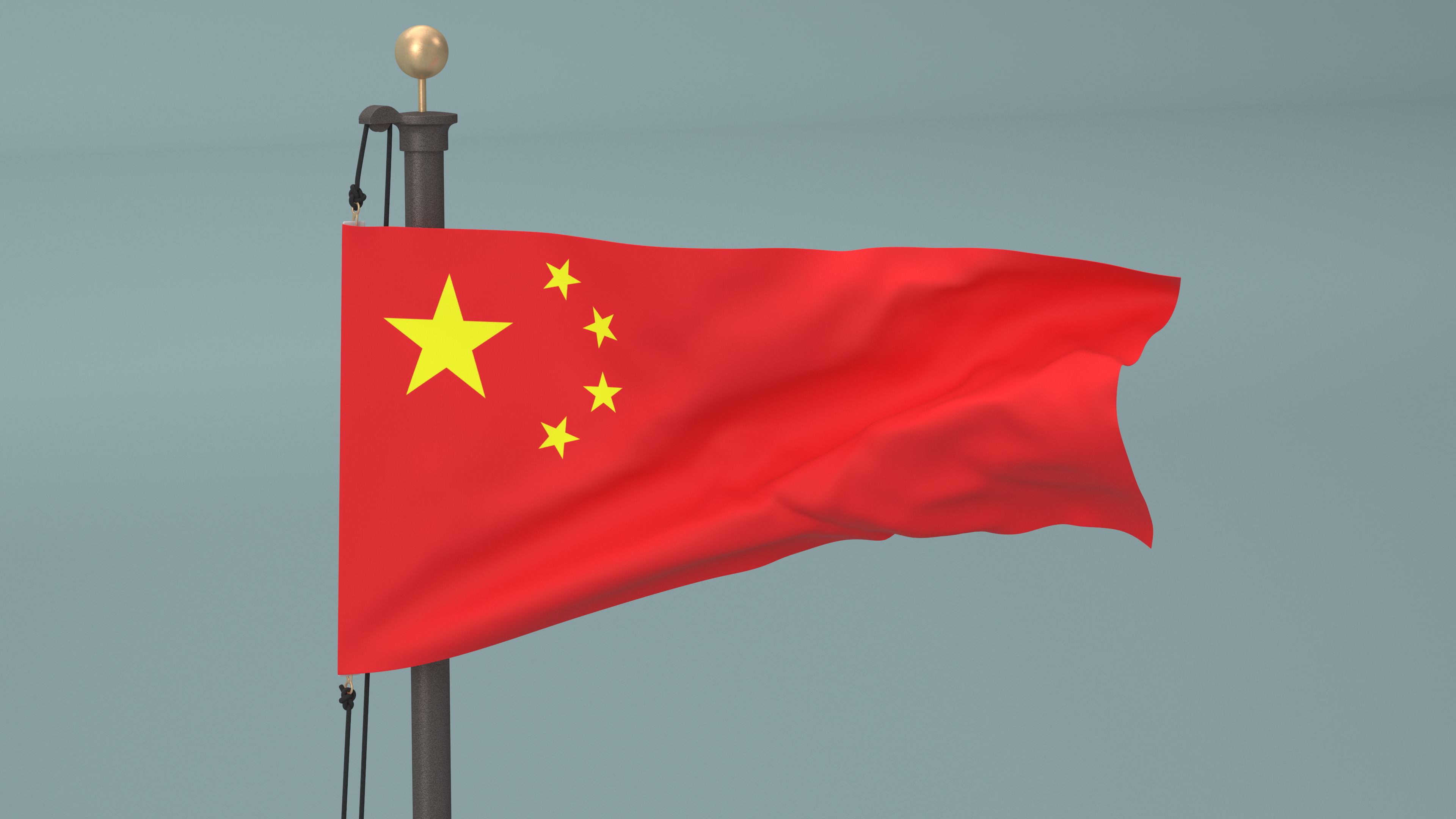 3D model Waving China Flag on Wall Pole
