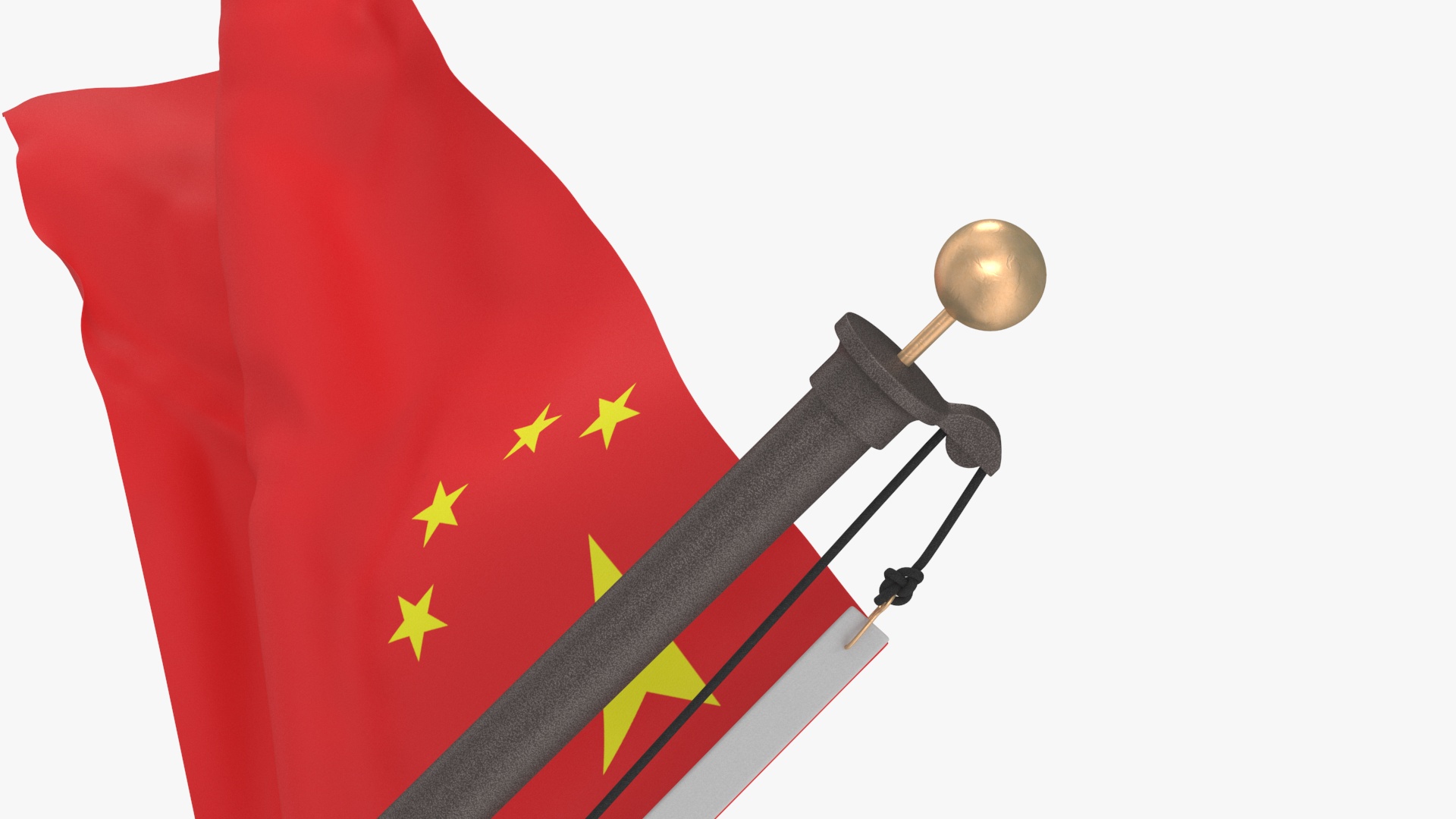 3D model Waving China Flag on Wall Pole