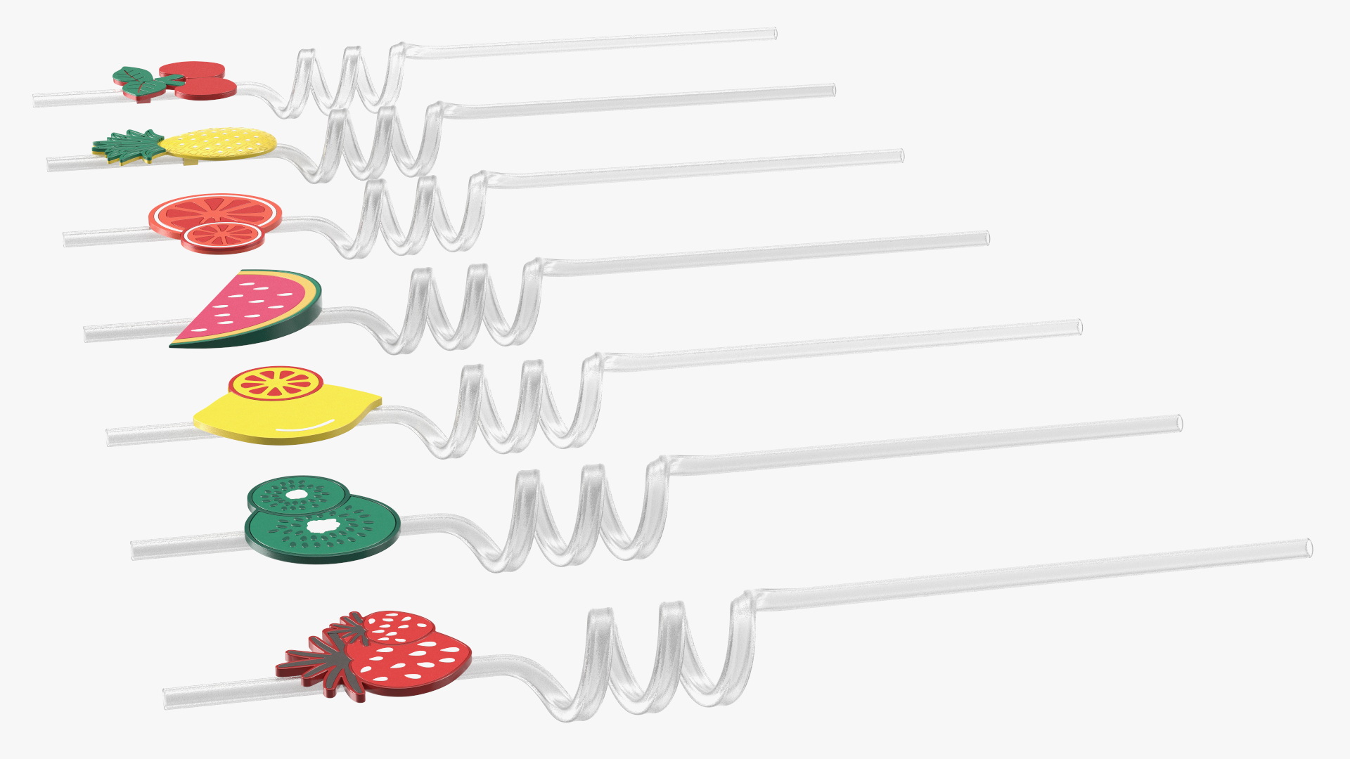 Transparent Plastic Straws with Fruit Tags 3D