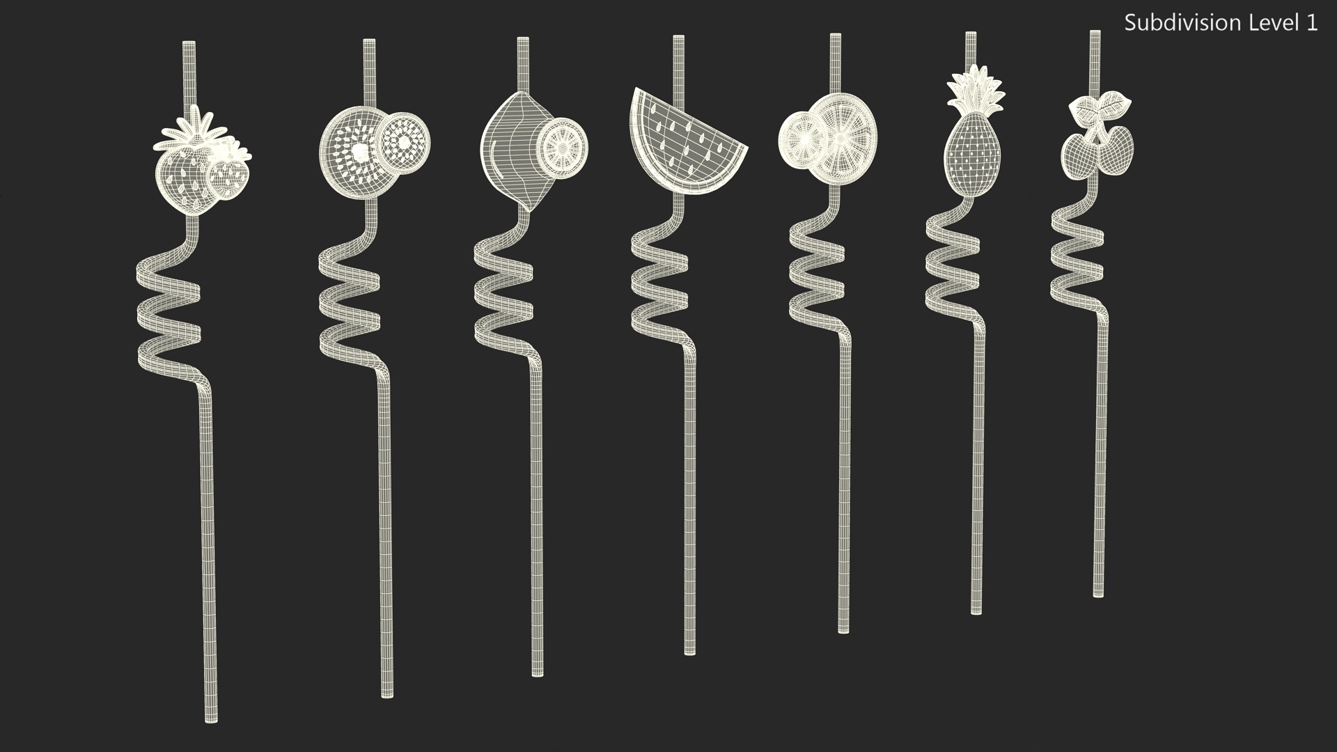 Transparent Plastic Straws with Fruit Tags 3D