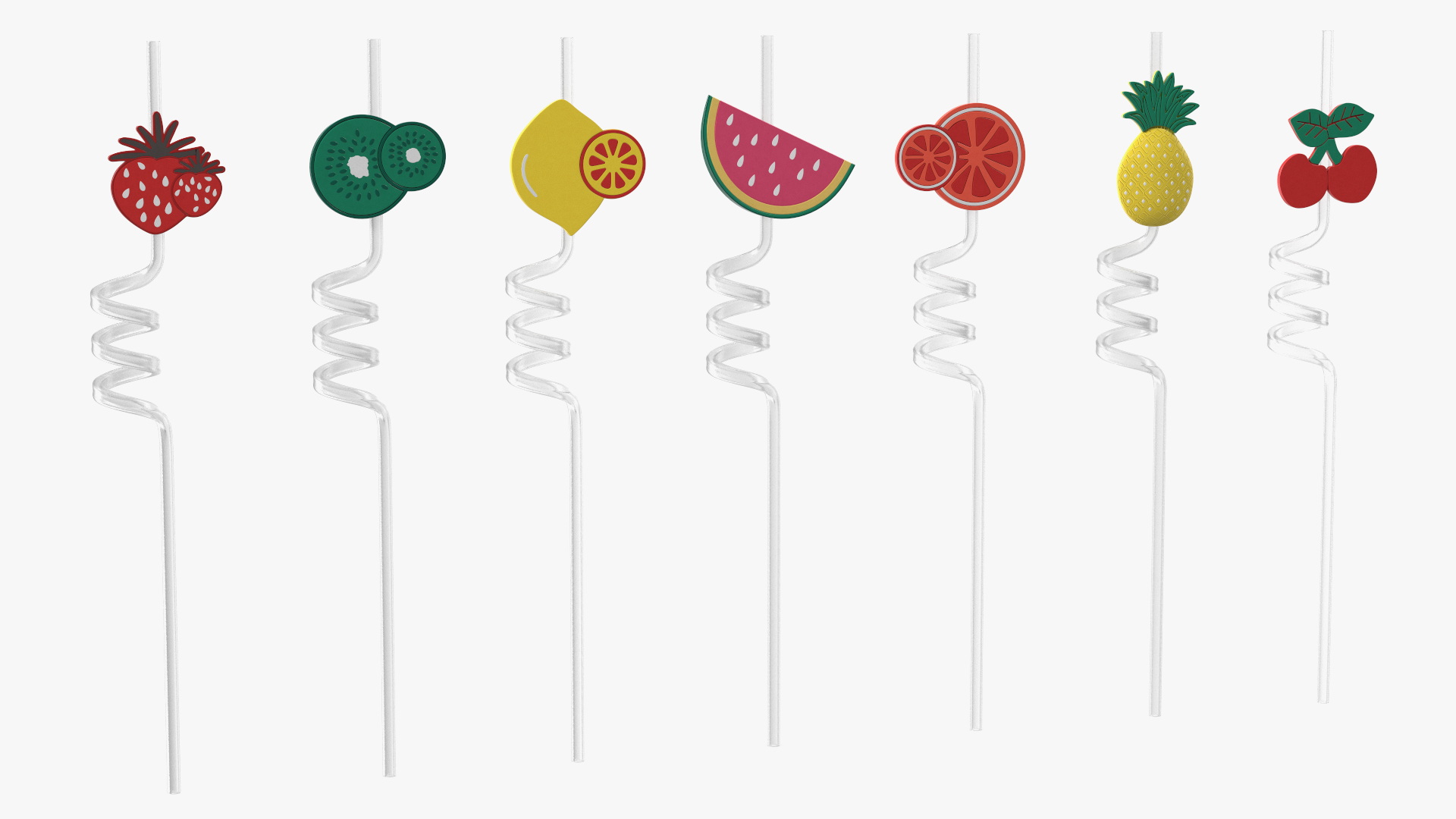 Transparent Plastic Straws with Fruit Tags 3D