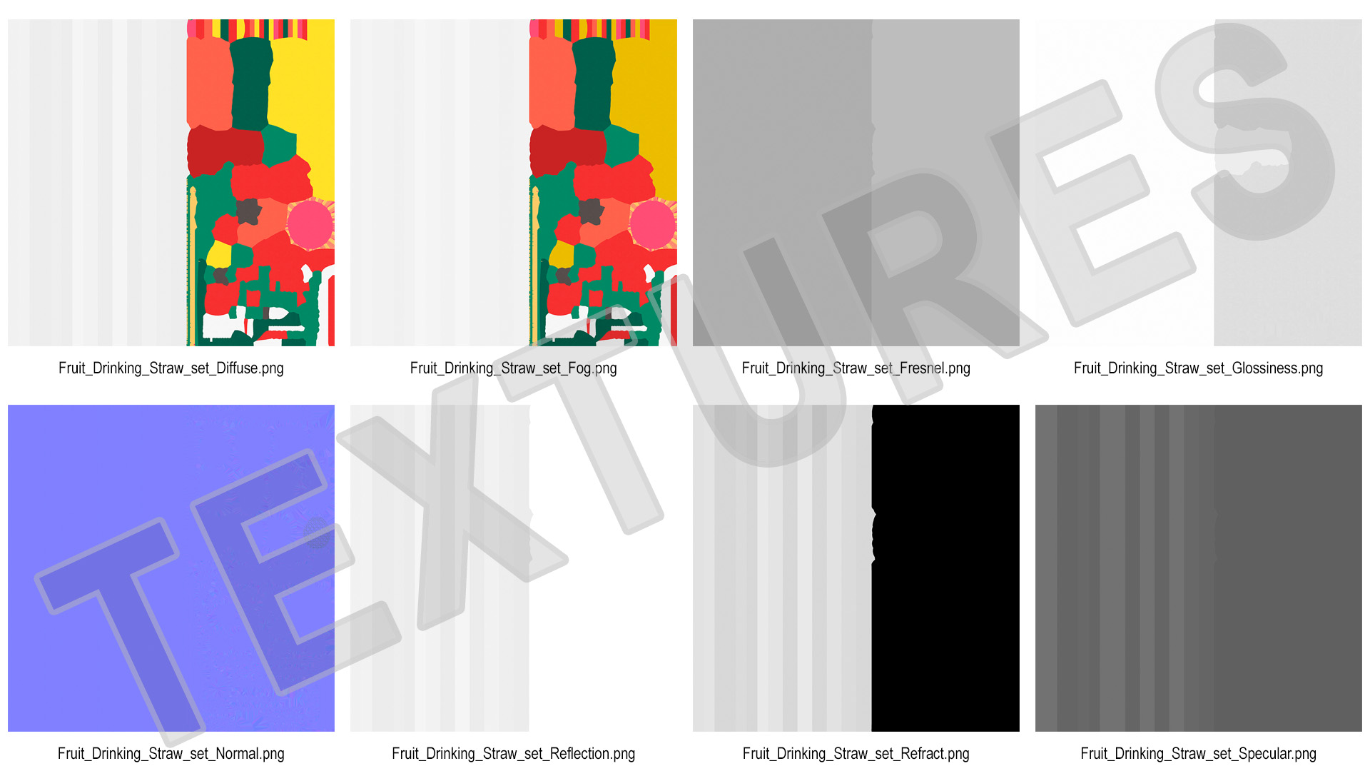 Transparent Plastic Straws with Fruit Tags 3D