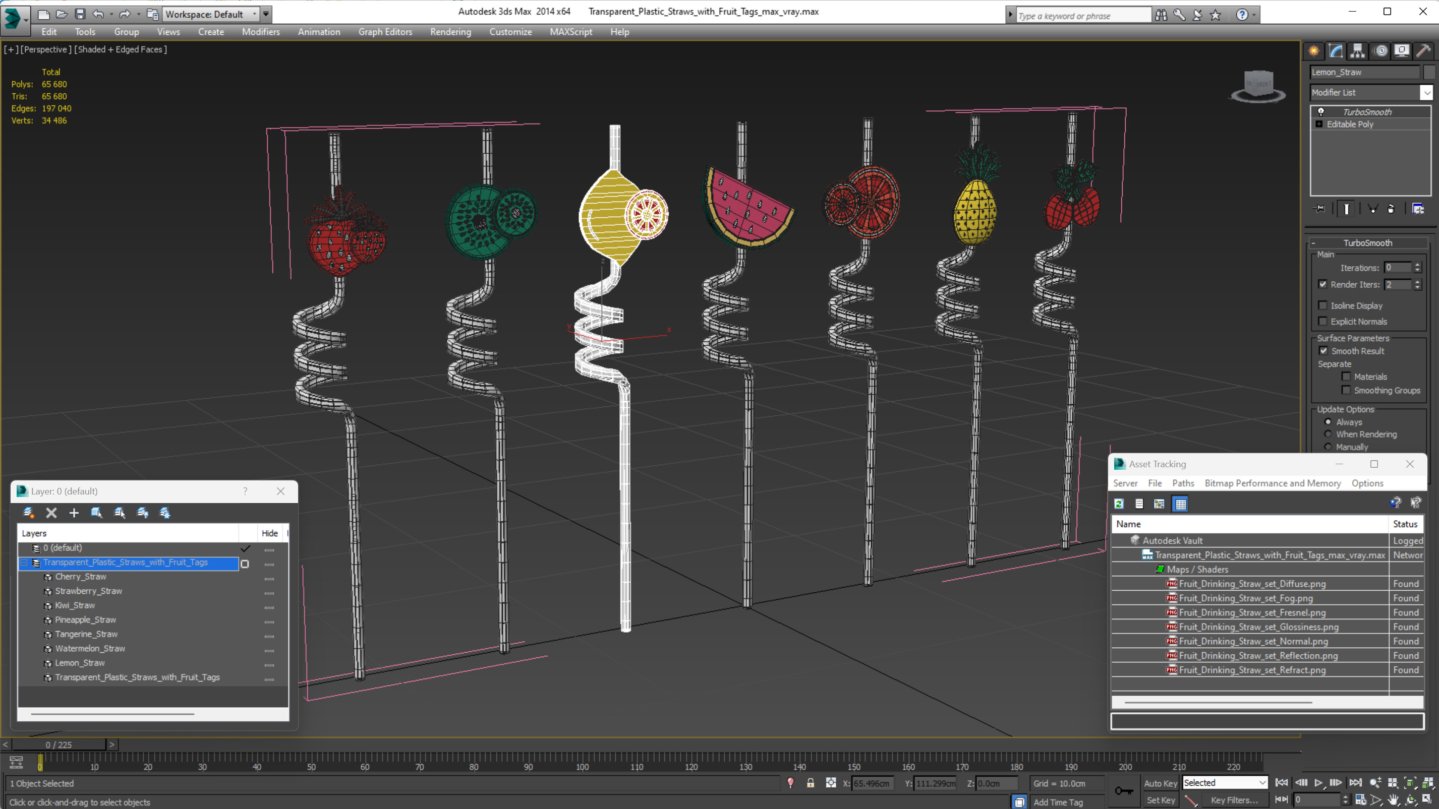 Transparent Plastic Straws with Fruit Tags 3D