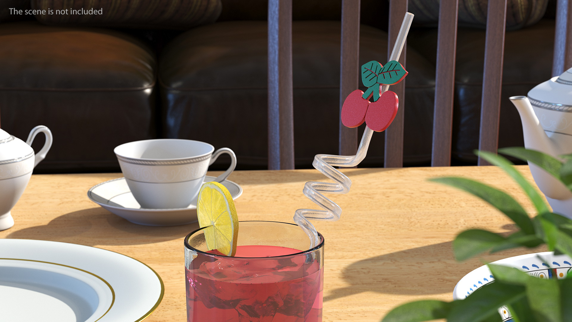 Transparent Plastic Straws with Fruit Tags 3D