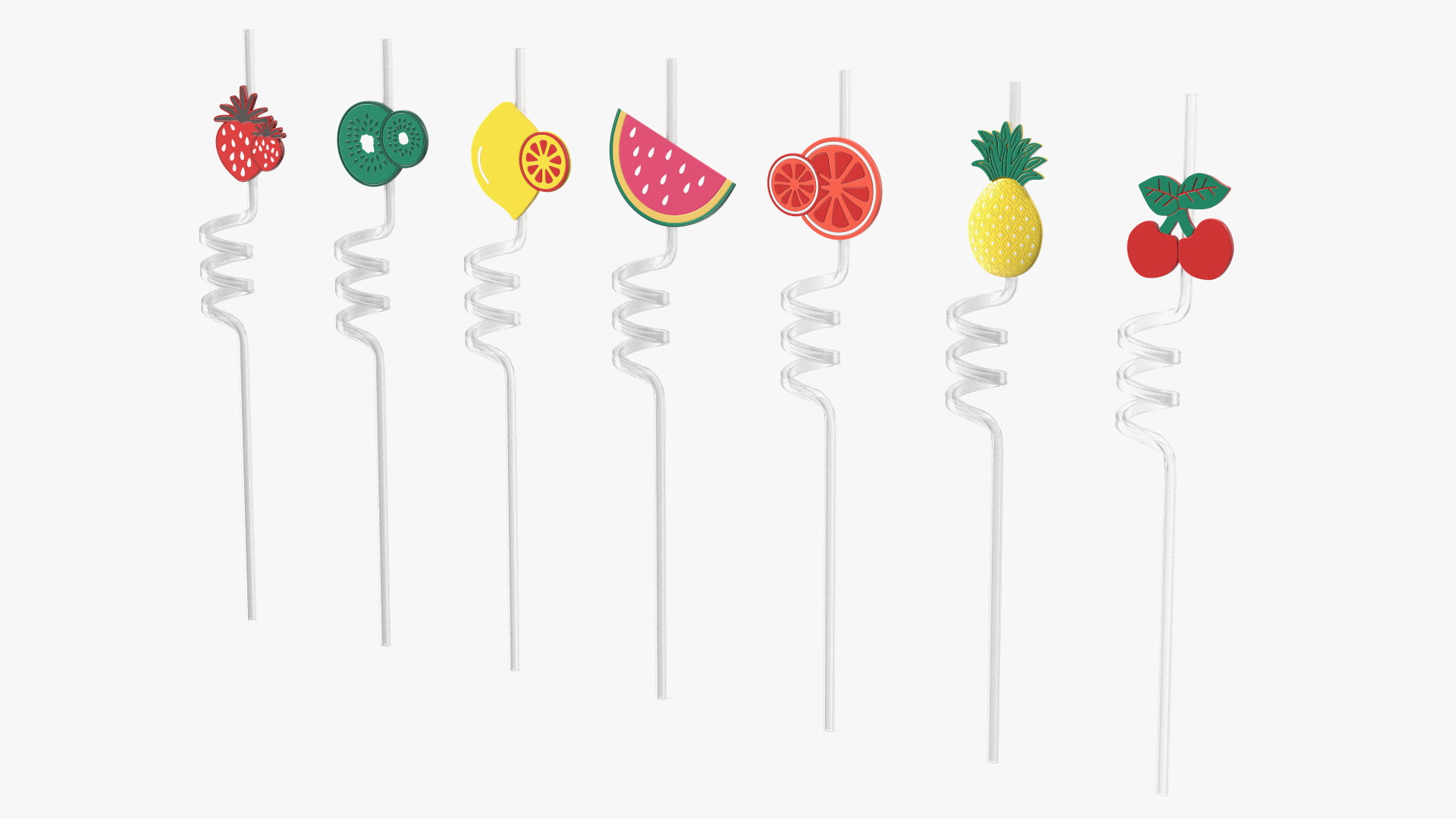 Transparent Plastic Straws with Fruit Tags 3D