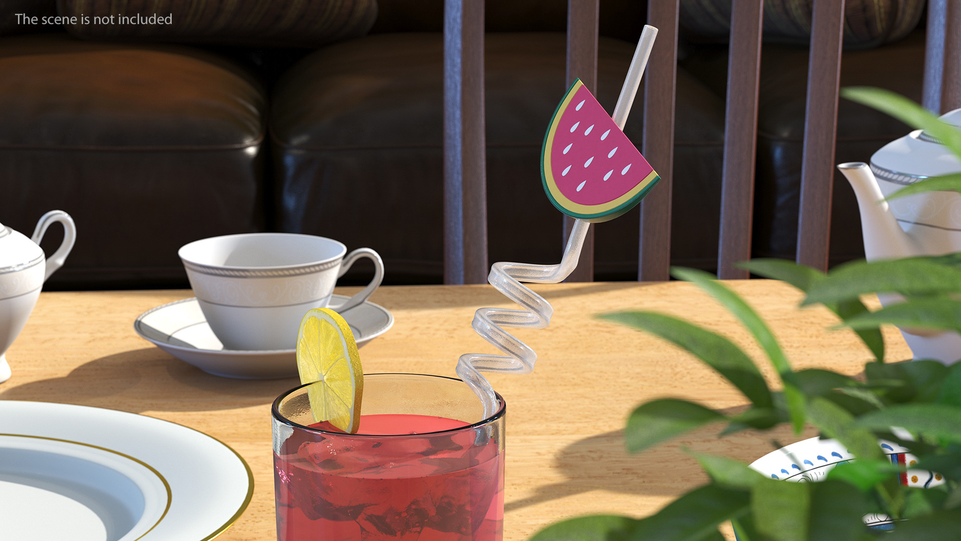 Transparent Plastic Straws with Fruit Tags 3D