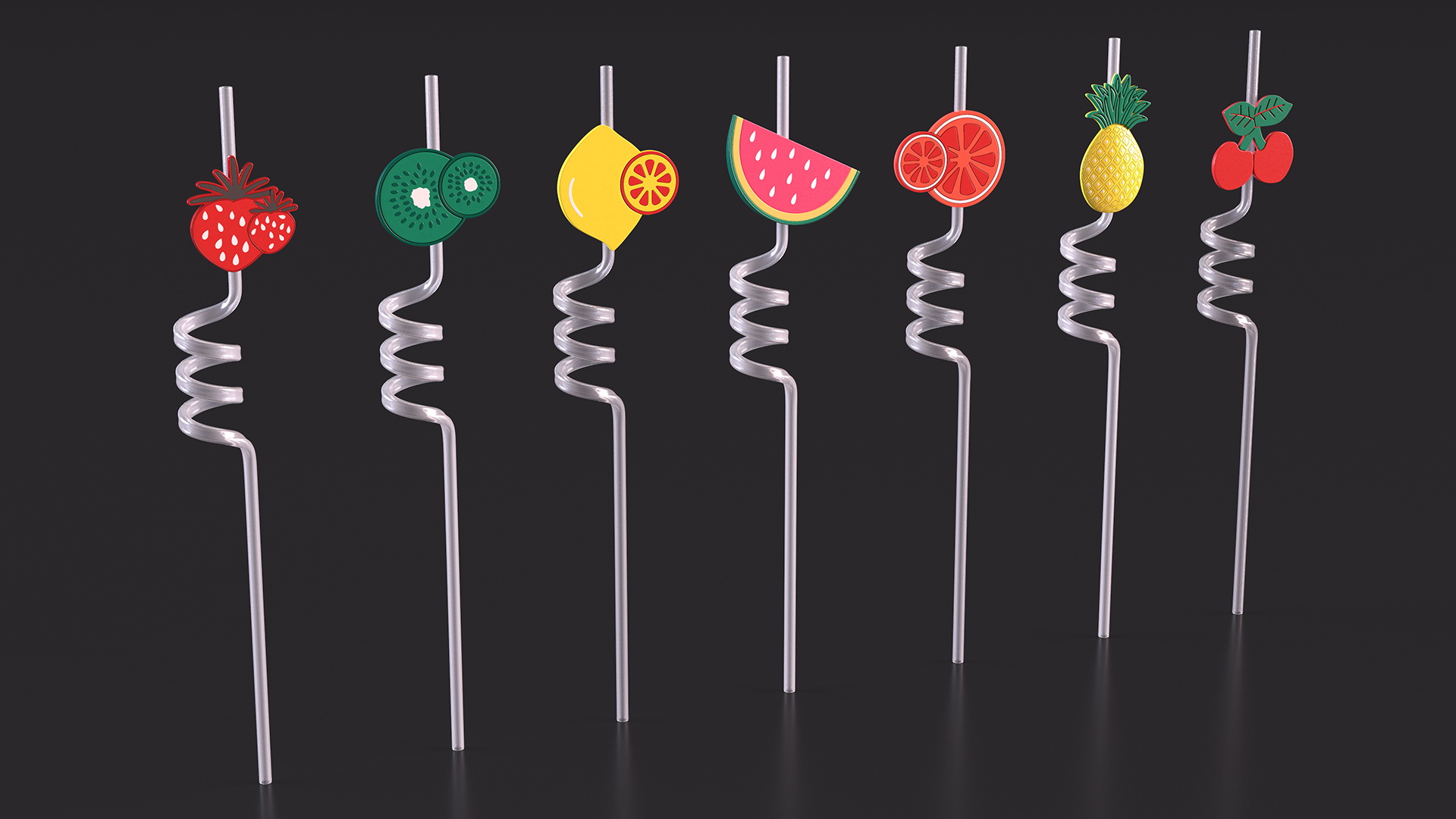 Transparent Plastic Straws with Fruit Tags 3D